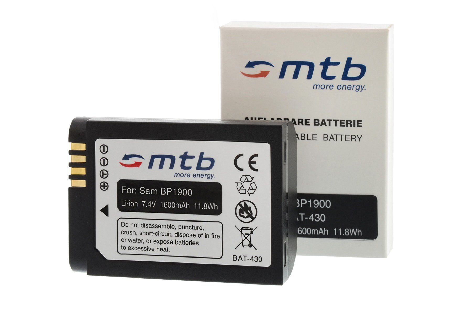 mtb more NX1, Smart NX-1… Samsung kompatibel [BAT-430 V), Li-Ion] (7,4 für: Akku-Typ BP1900 passend Kamera-Akku energy mit Samsung mAh - 1600 Camera