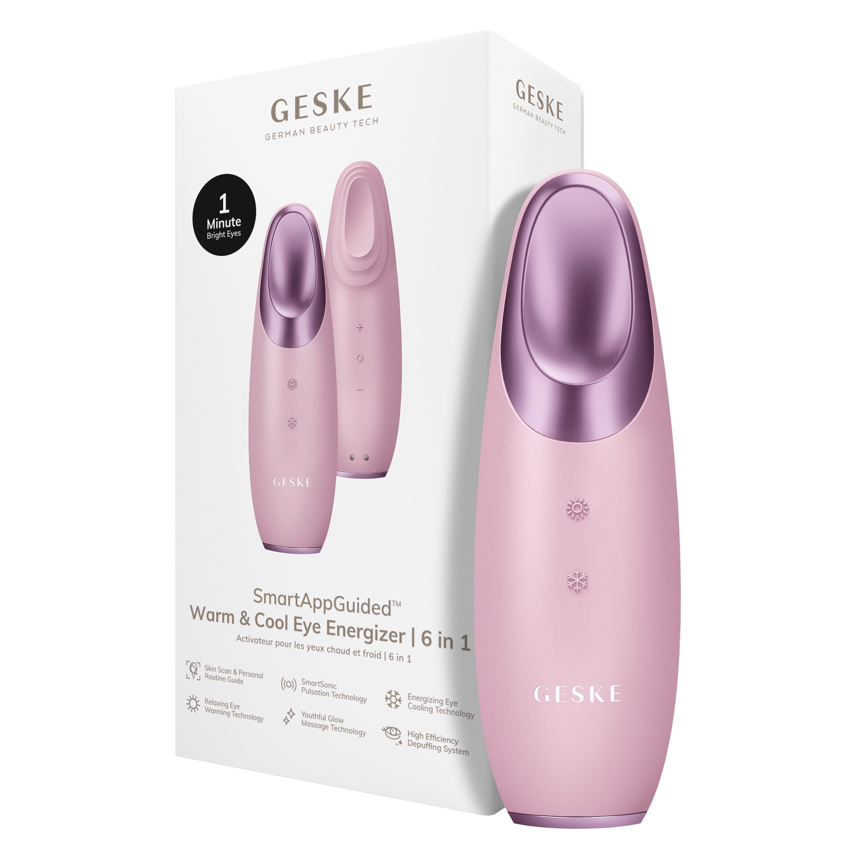 GESKE German Beauty Tech Augen-Roll-on SmartAppGuided™ Warm & Cool Eye Energizer 6 in 1, 2-tlg., Gerät inkl. kostenloser APP (SmartAppGuided Device), Mit der GESKE App erhältst Du deine personalisierte Hautpflegeroutine.