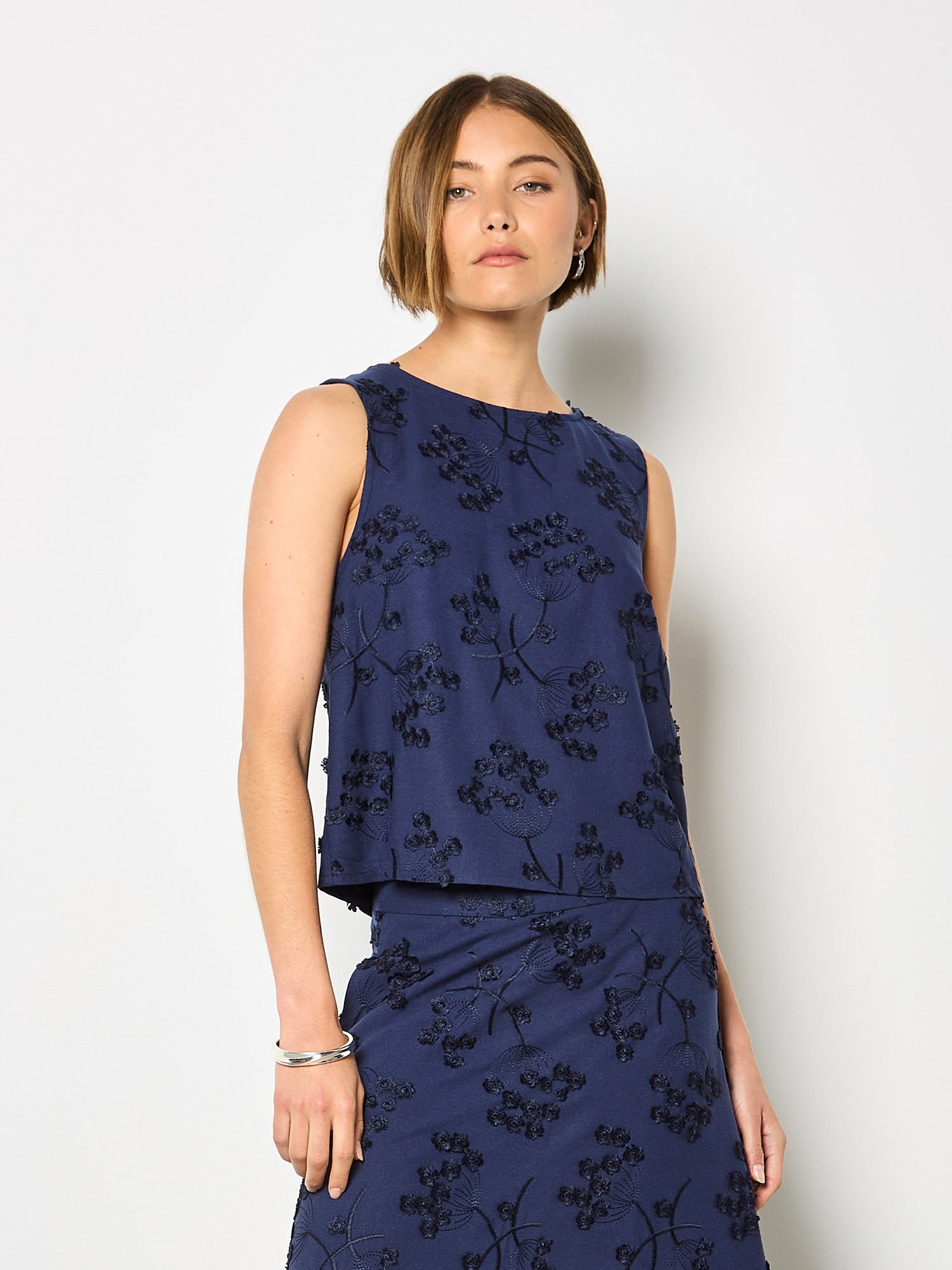 Apricot Spitzentop Besticktes Oberteil aus Leinenmischung mit Blumenmuster – Bild 4 von 5
