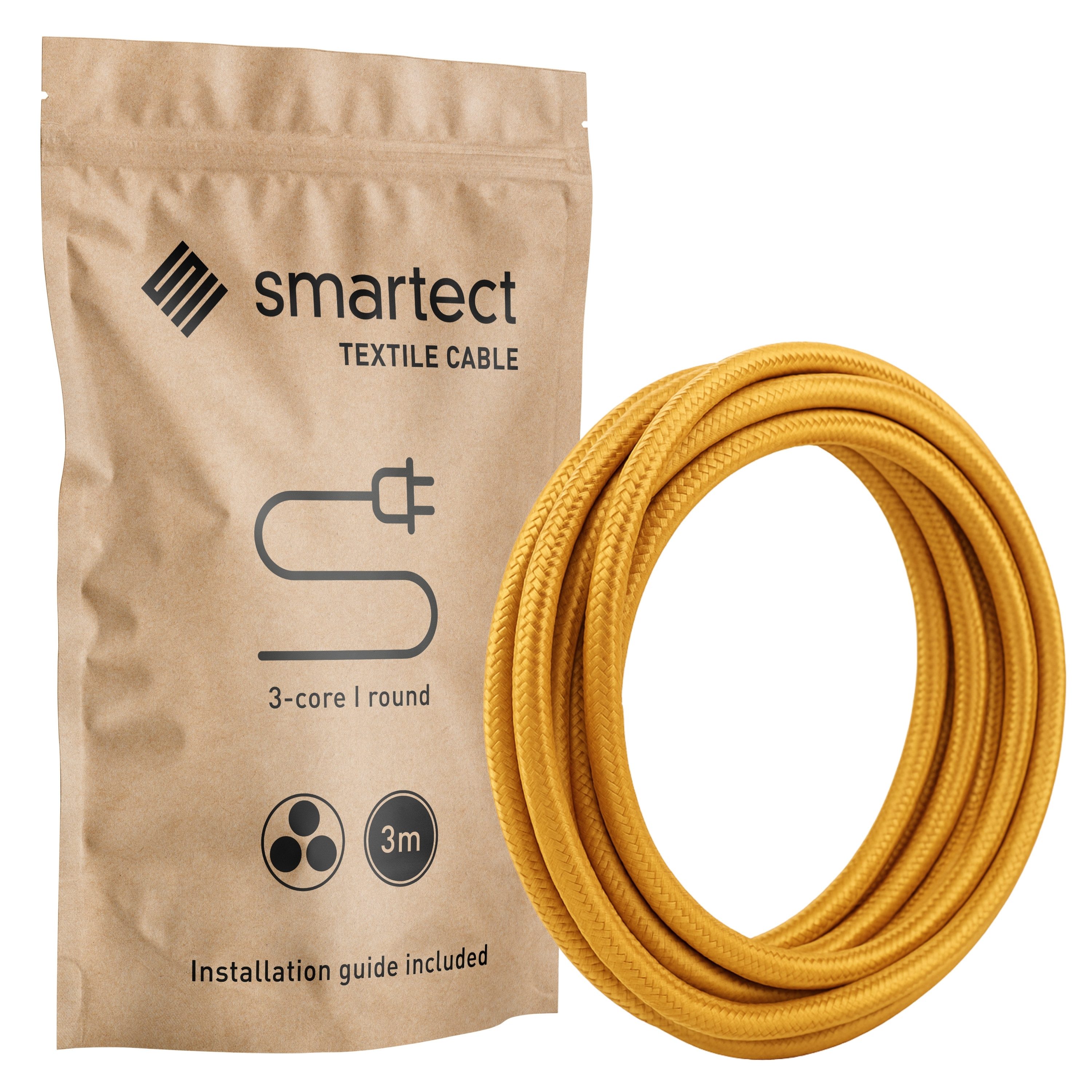 smartect smartect Textilkabel Round (3 x 0.75 mm) Stromkabel, (300 cm), Stoffkabel Elektro für eigenes DIY-Projekt