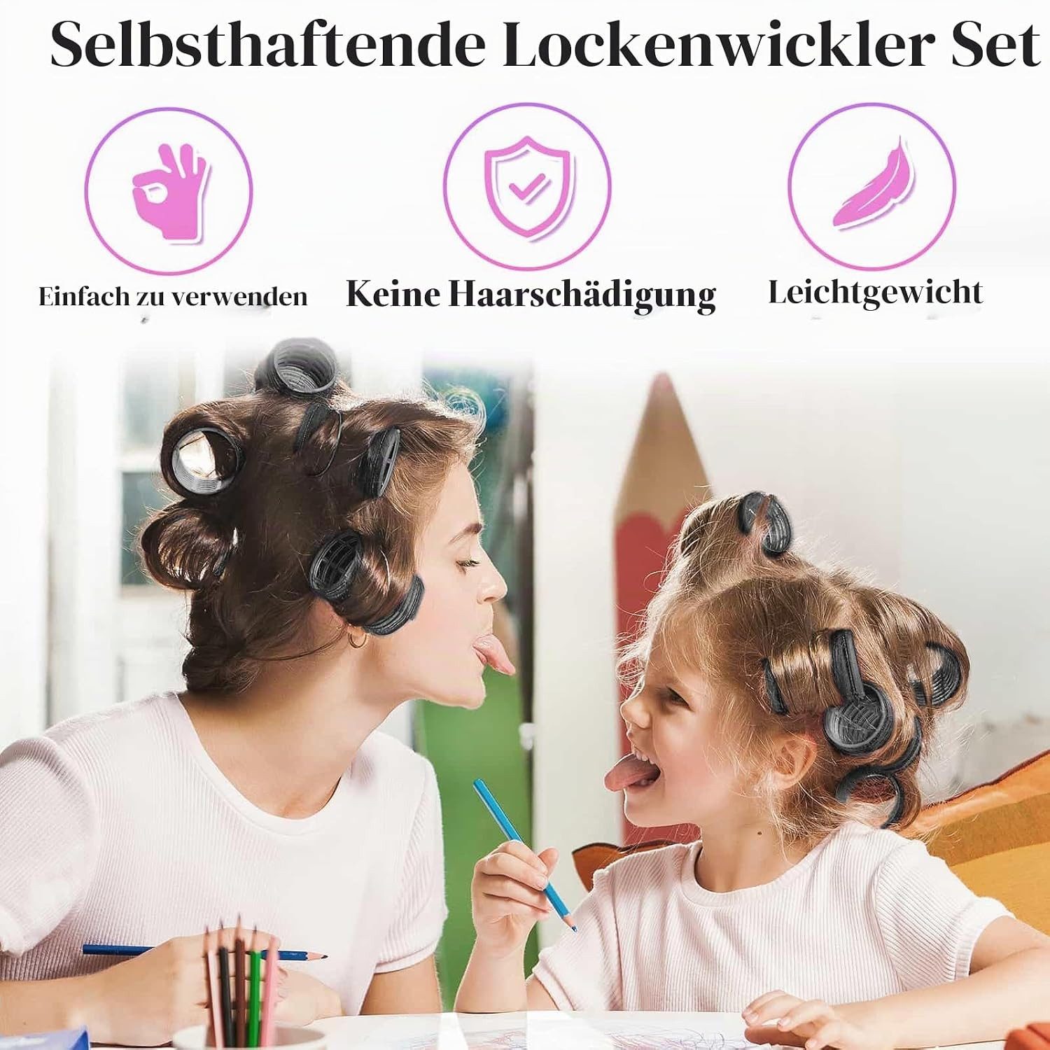 TUWENA Lockenwickler Lockenwickler-Set, 56 Stück, 5 Größen Selbsthaftende Haftwickler, Wärmelos & haarschonend, für alle Haarlängen, mit Aufbewahrungstasche