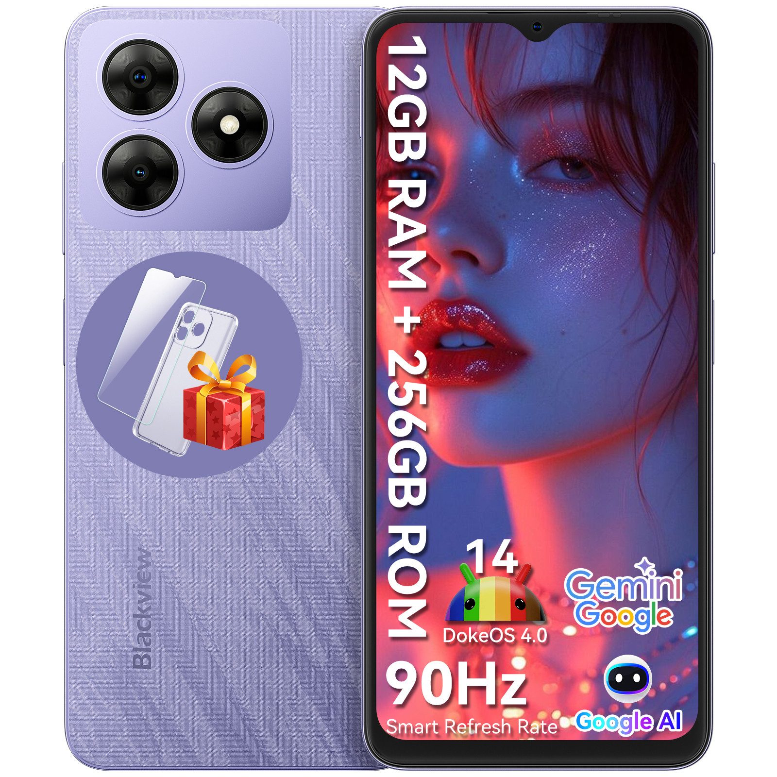 blackview Wave 8 256GB AI Smartphone (6,6 Zoll, 256 GB Speicherplatz, 13 MP Kamera, Android 15,Dual SIM, DokeOS 4.2,ohne vertrag)