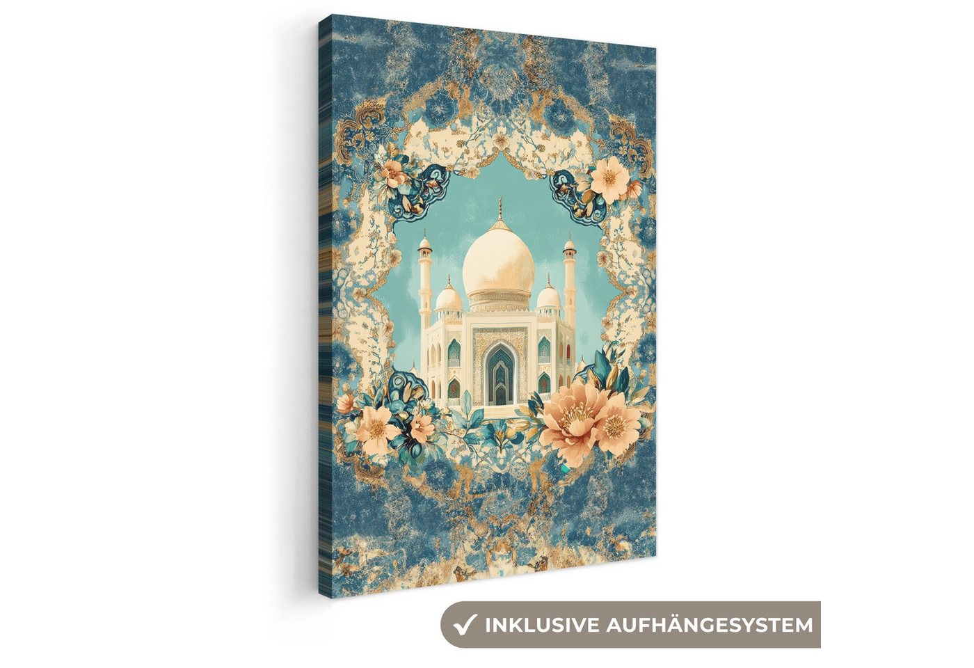 OneMillionCanvasses® Leinwandbild Taj Mahal - Ramadan - Blumen - Islamisch, Fotodruck (1 St), Leinwand Canvas Wandbild, Wanddekoration 20x30 cm