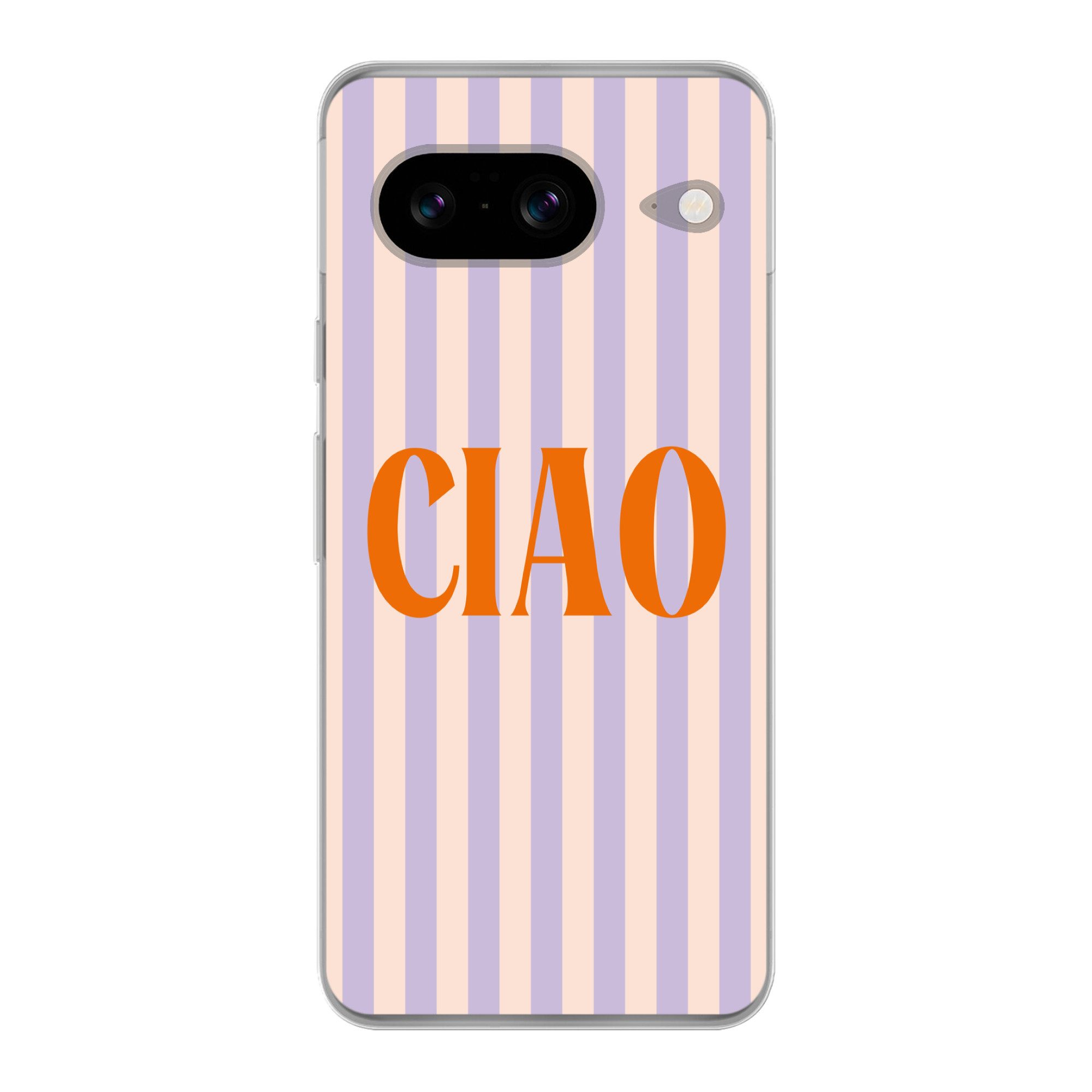 MuchoWow Handyhülle für Google Pixel 8 Ciao - Zitat - Pastell - Streifen, Handy Case, Silikon, Bumper Case Dünn