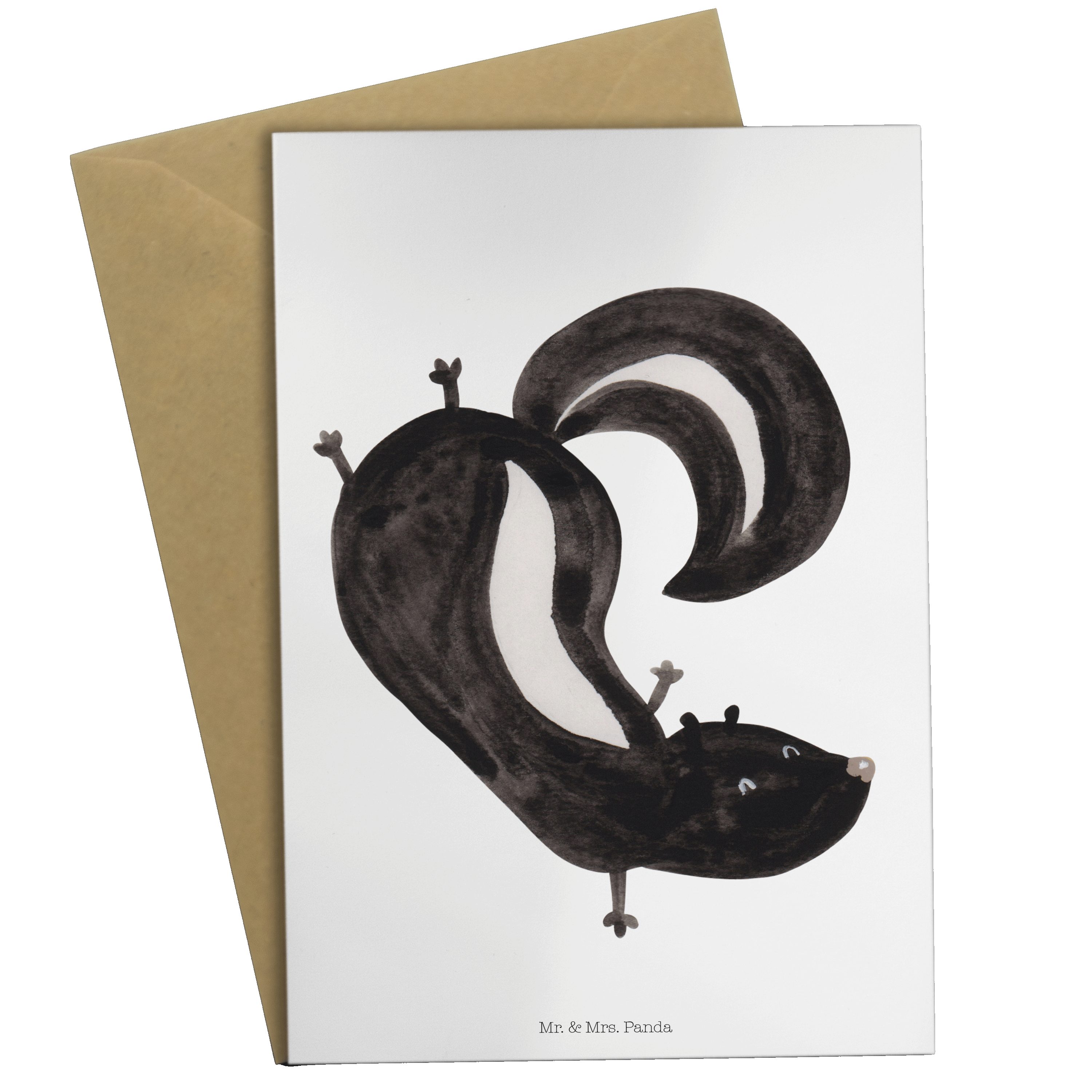 Mr. & Grußkarte Skunk, verpielt, Mrs. - - Geschenk, Panda Stinktier Weiß Einladungska Handstand