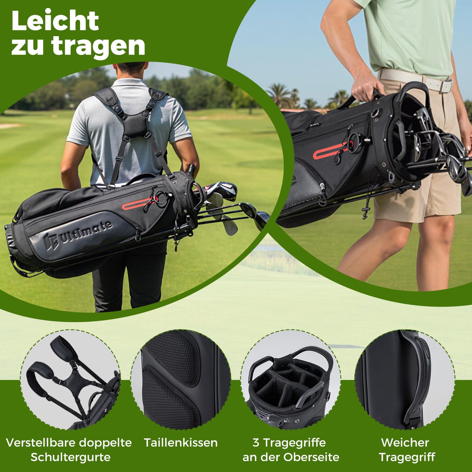 COSTWAY Golfschläger + Golfbag, Mit Schlägern & Tragbare Leichte Golf-Standtasche