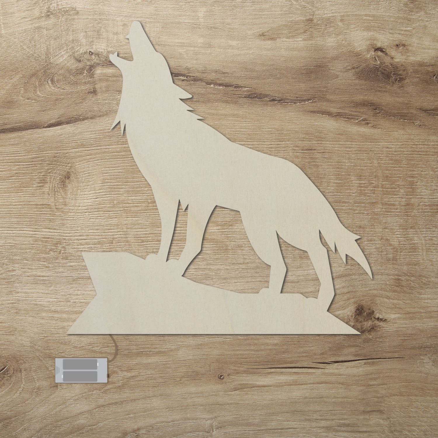Namofactur LED Dekolicht »Wolf - Dekoobjekt aus Holz mit Tier Motiv - Wand  Lampe«, Wanddekoobjekt Wohnzimmer Leuchte batteriebetrieben