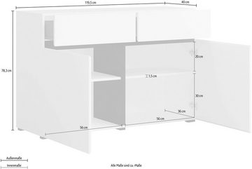 INOSIGN Sideboard Cross,Breite 119,5 cm, moderne grifflose Kommode,2 Türen/2 Schubkästen, Schubladenschrank,Anrichte mit viel Stauraum, Einlegeböden verstellbar