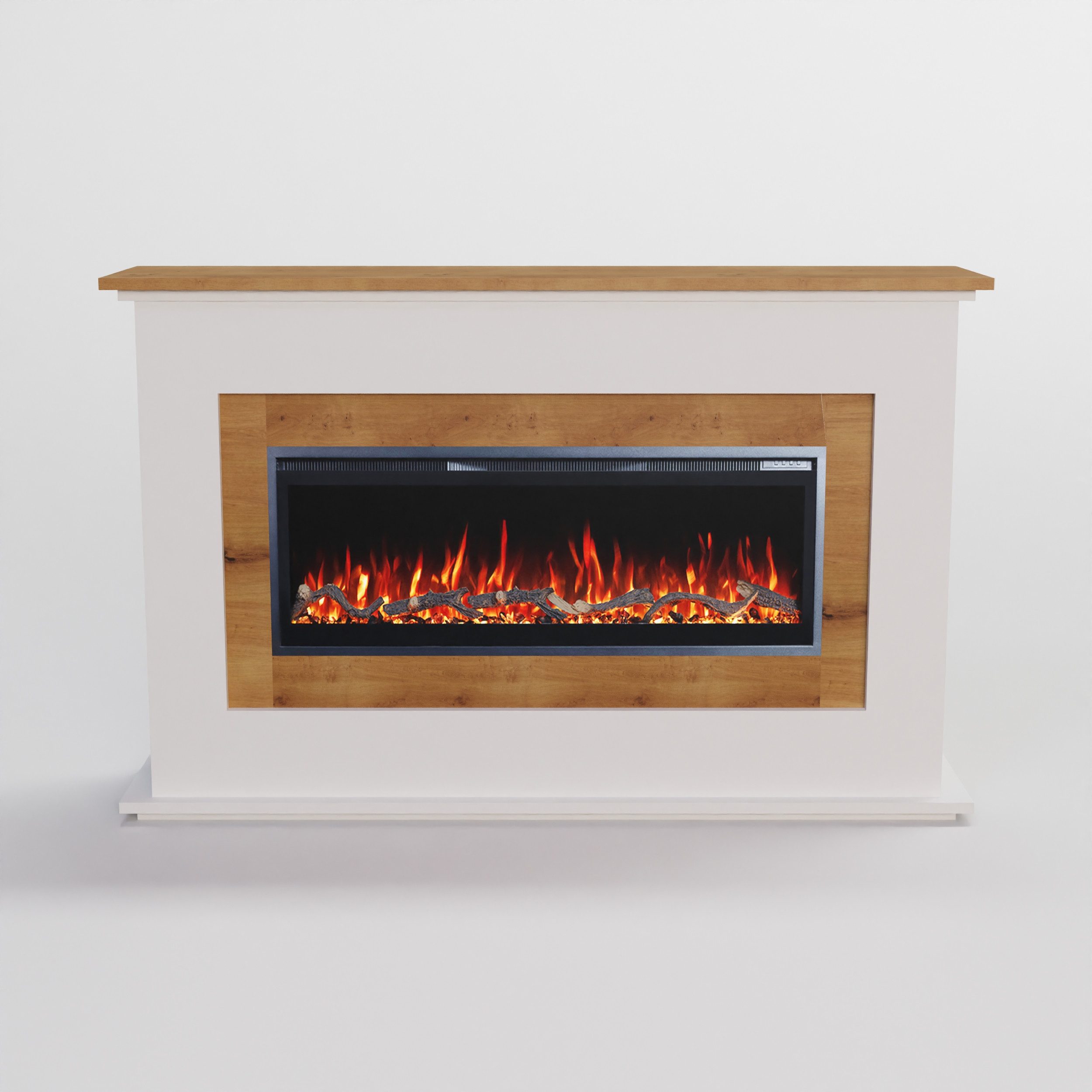 GLOW FIRE Elektrokamin Rhea OAK LED Kamin mit Heizung, Elektrischer Kamin mit 3D Feuer mit Heizung, 2 Dekorationen
