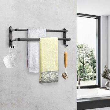 SEEZSSA Handtuchhalter No Punch Handtuchhalter, Badezimmer Raum Aluminium Badetuchhalter, Zwei Handtuchhalter, 60 cm, schwarz