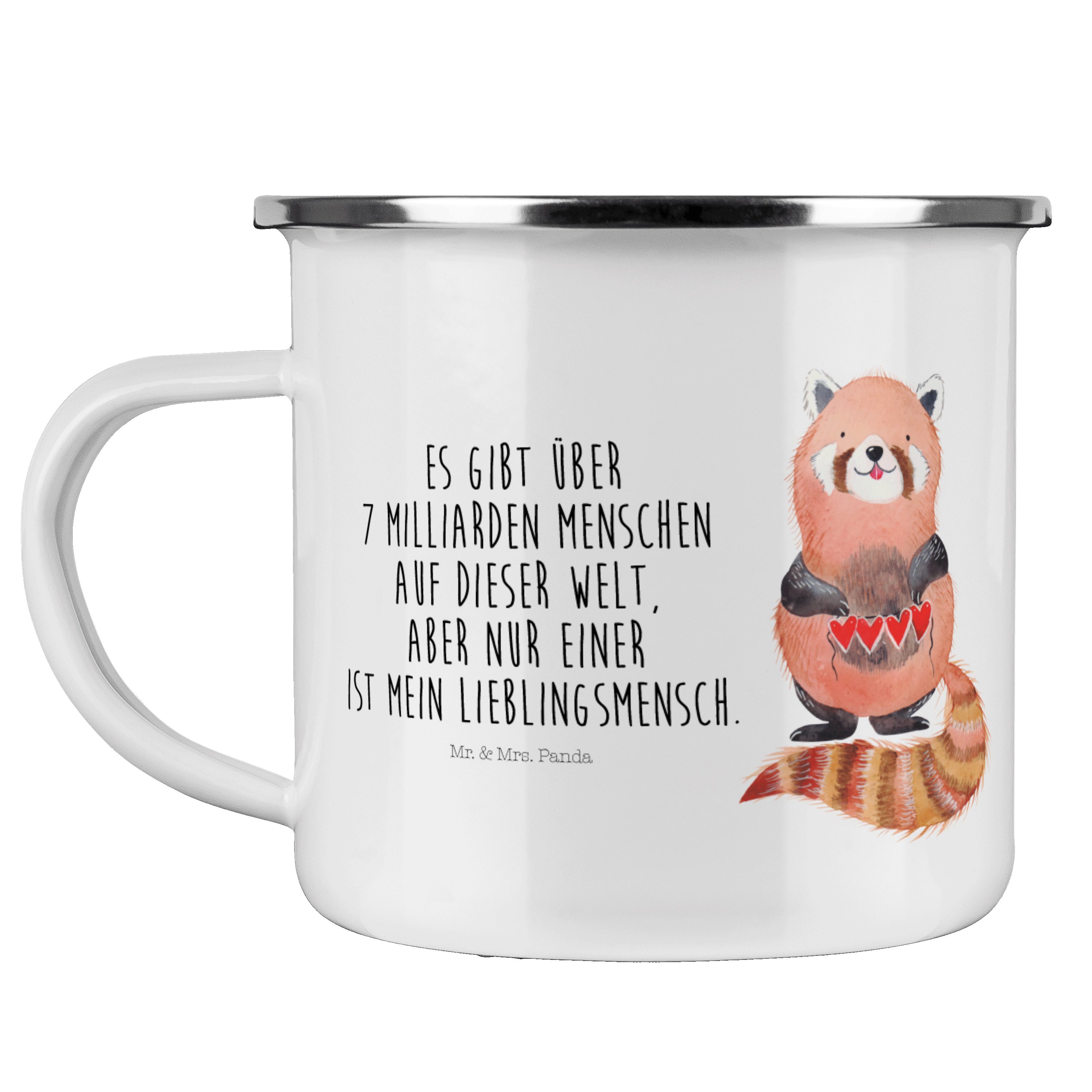 Mr. & Mrs. Panda Becher Roter Panda - Weiß - Geschenk, Emaille Trinkbecher, Emaille Campingbe, Emaille