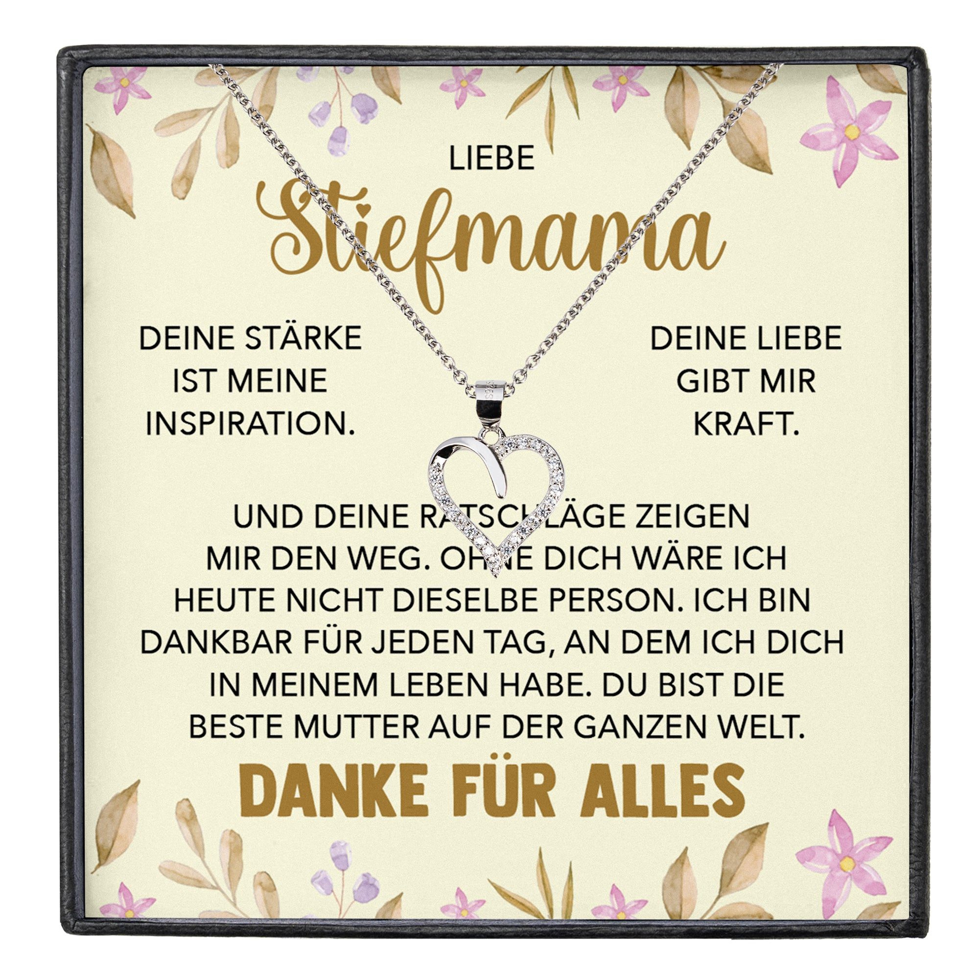 Schmuckset Stiefmama Geschenk Muttertag Bonus-Mama Herz Halskette Geburtstag
