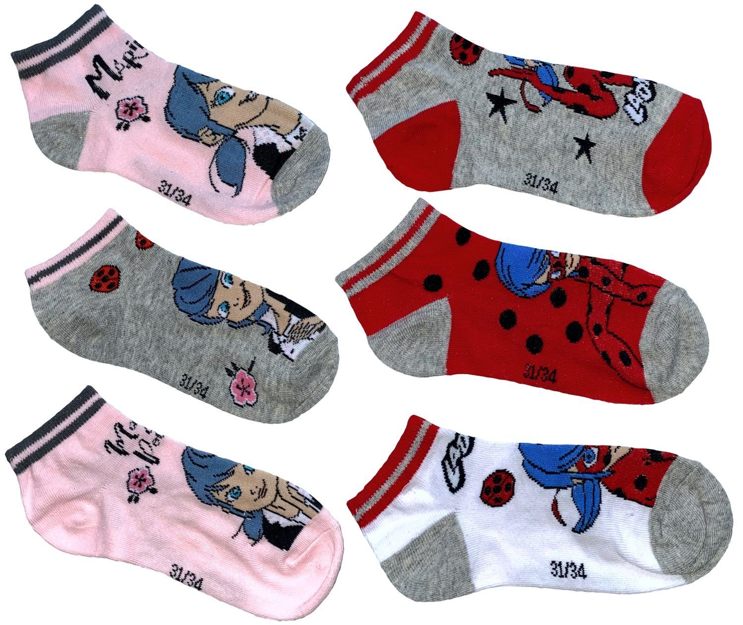 Kinder Füßlinge Palleon 6 Paar Miraculous Ladybug Mädchen Sneaker Socken 