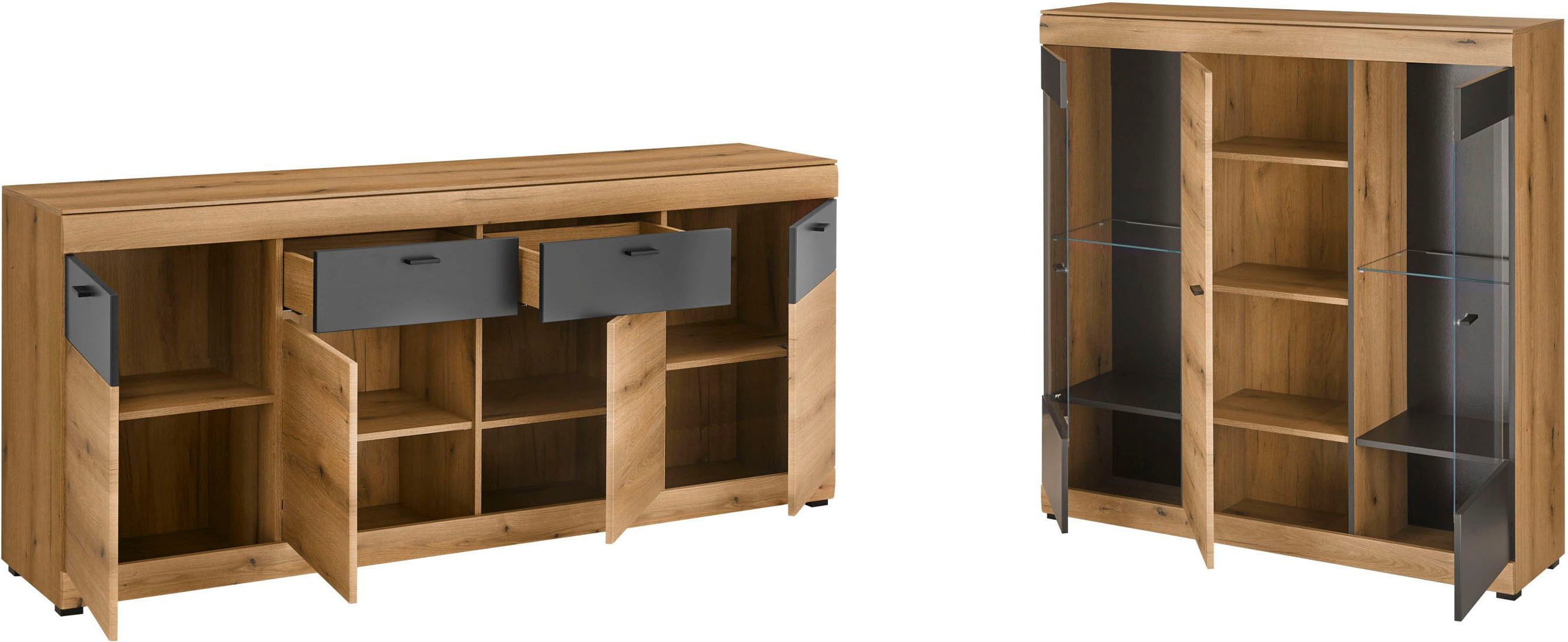 Home affaire Wohnwand Soleto, zeitlose Anbauwand, Komplettset im modernen Stil, (Komplett-Set, 2-St), enthält Sideboard und Highboard