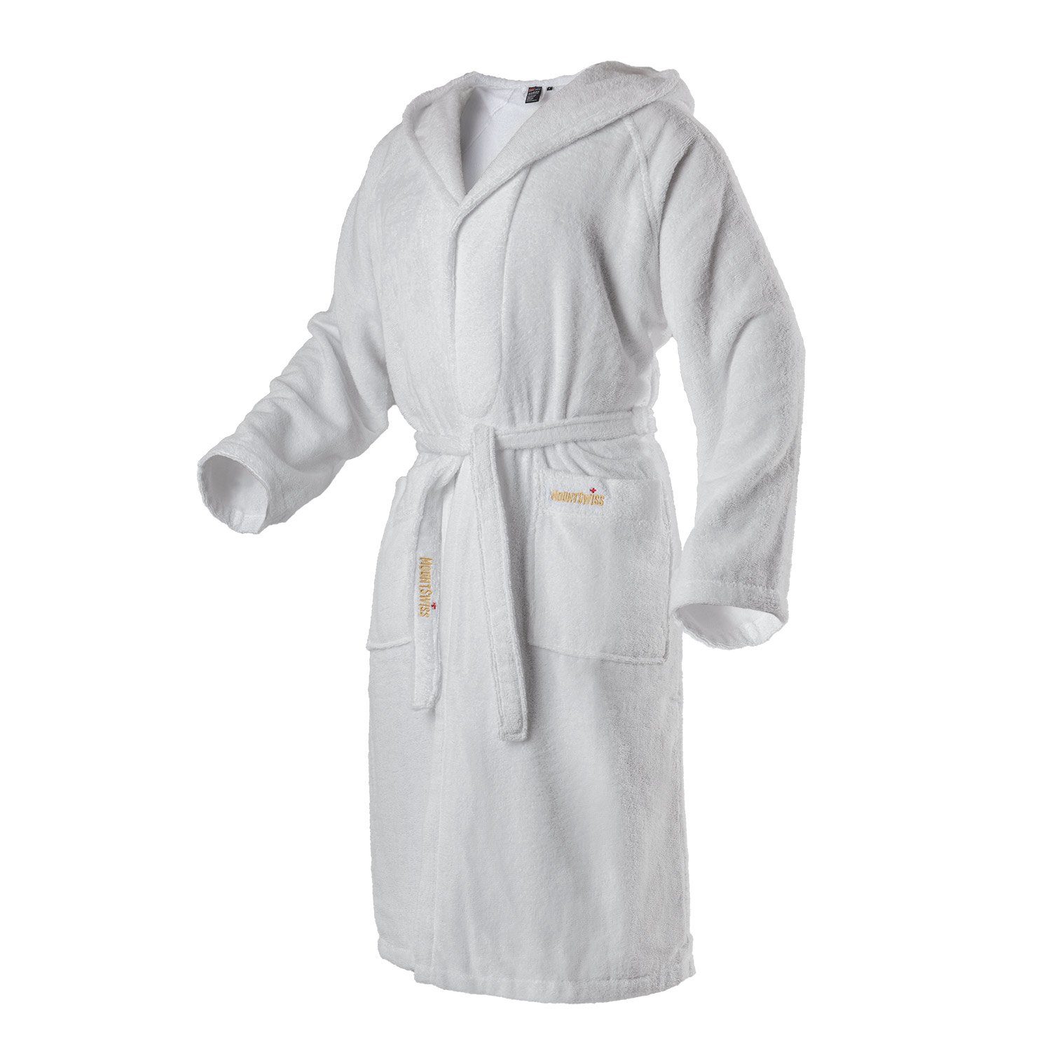 Mount Swiss Bademantel Mount Swiss Unisex Bademantel ONEX mit Kapuze I Damen Herren Morgenman, Baumwolle, Weitenverstellung, Bindegürtel