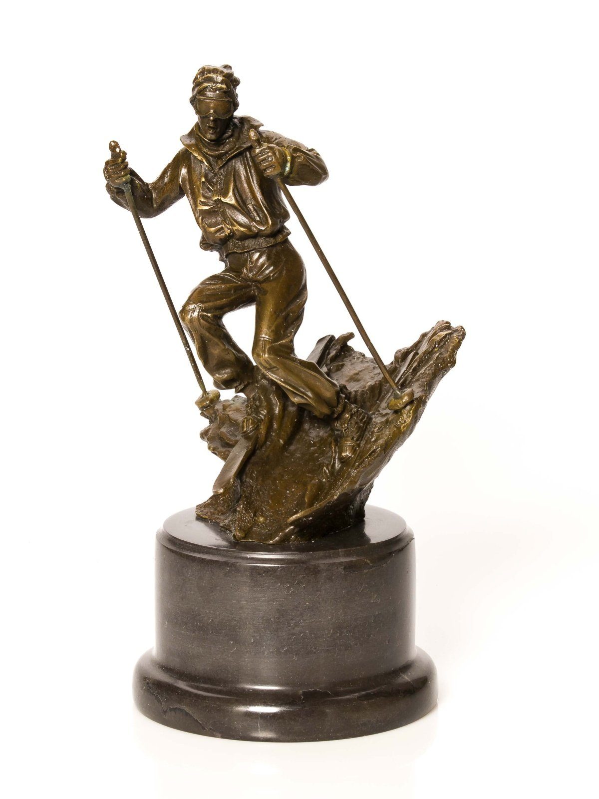 Aubaho Skulptur Bronzeskulptur Bronze Skulptur Marmor Bronzefigur Figur Ski Skifahrer
