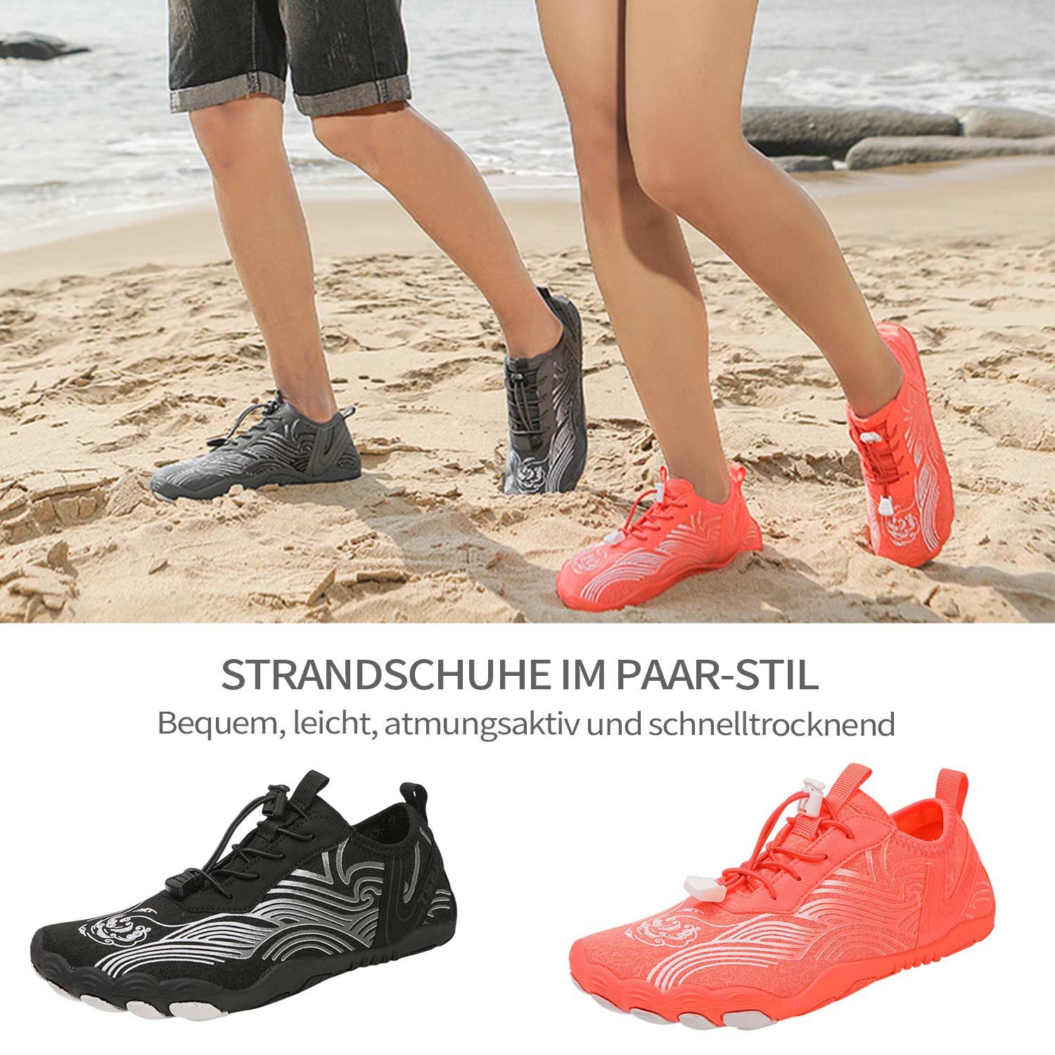 Refttenw Unisex Zehenschuhe SchnellTrocknend Wasserschuhe Surfschuhe Aquaschuhe Barfußschuh Weich Leicht Atmungsaktiv Rutschfeste Badeschuh