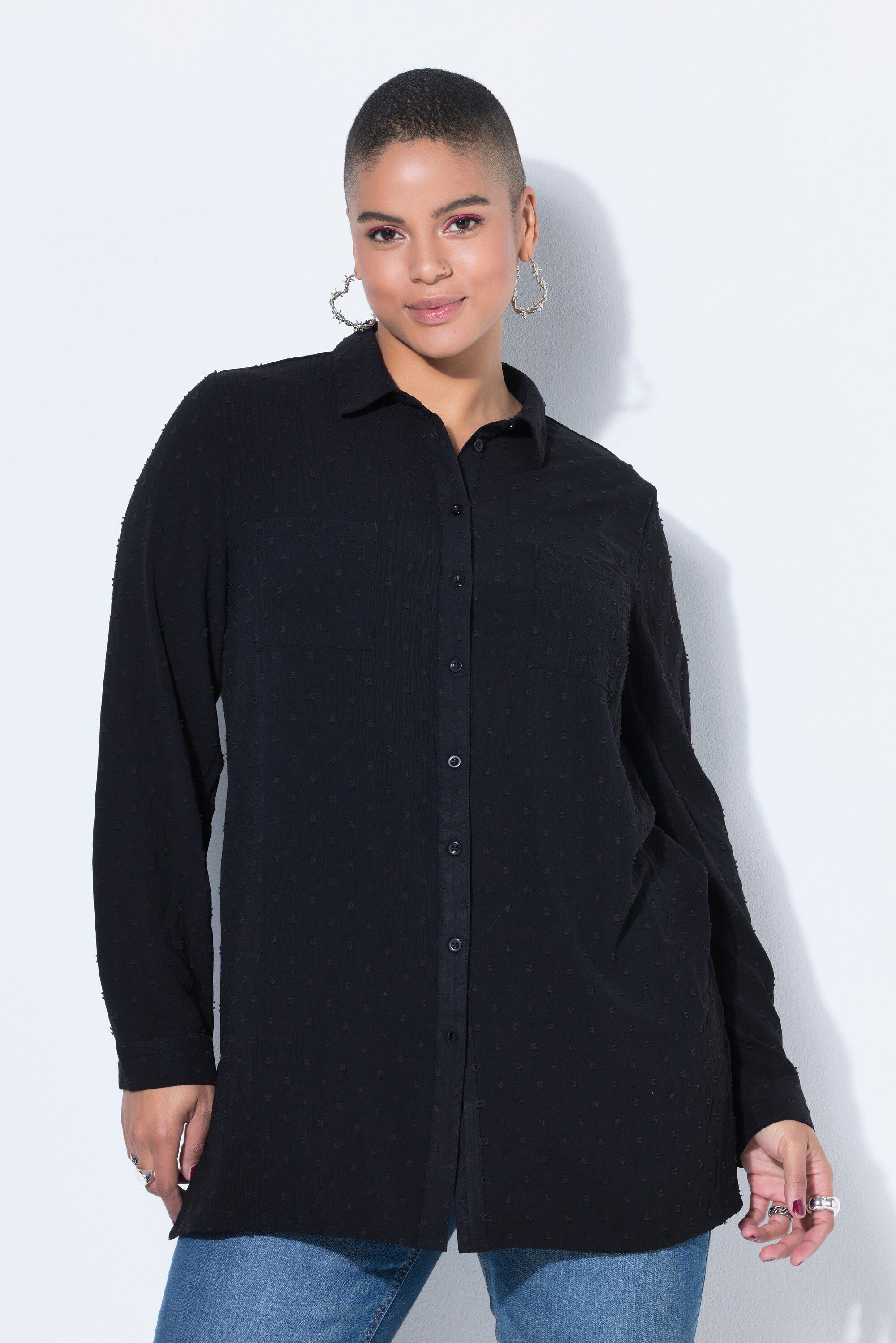 Studio Untold Hemdbluse Hemdbluse Straight Shape Dot-Struktur Langarm günstig online kaufen