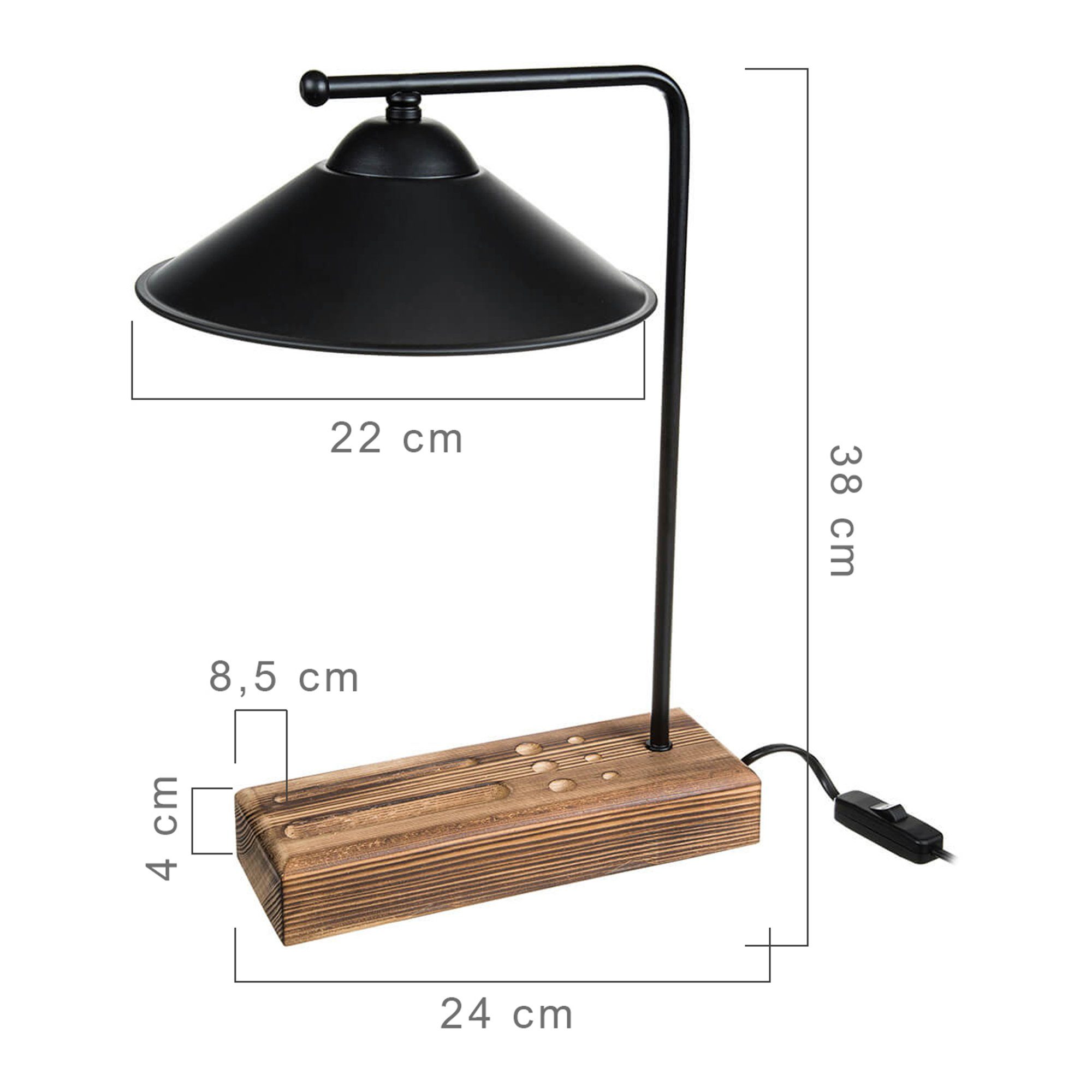 Folkestone cm Holz E27 lux.pro Schwarz Tischleuchte, 1 / Tischlampe ohne Leuchtmittel, 38 x hoch