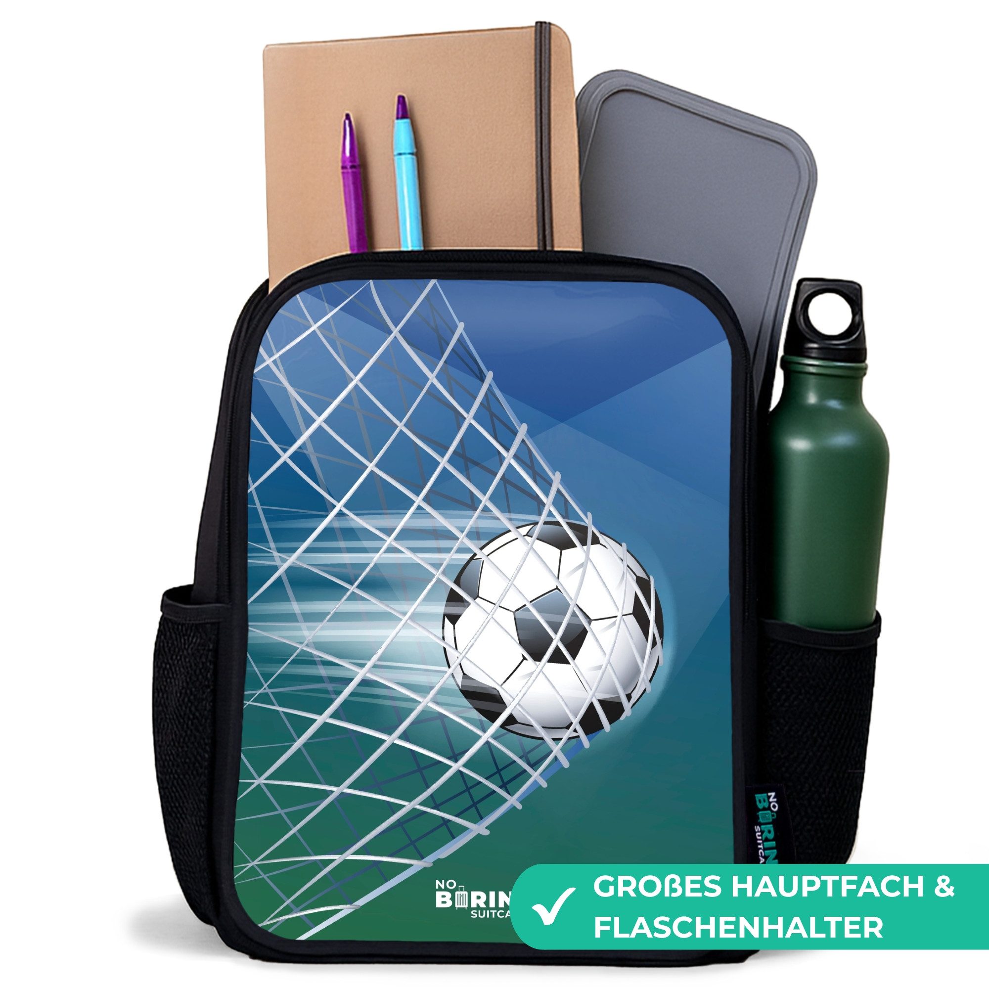 NoBoringSuitcases.com© Rucksack Schwarz - Ball im Tor, Kinderrucksack Schwarz, Schulrucksack, Freizeitrucksack Jungen Mädchen – Bild 2 von 5
