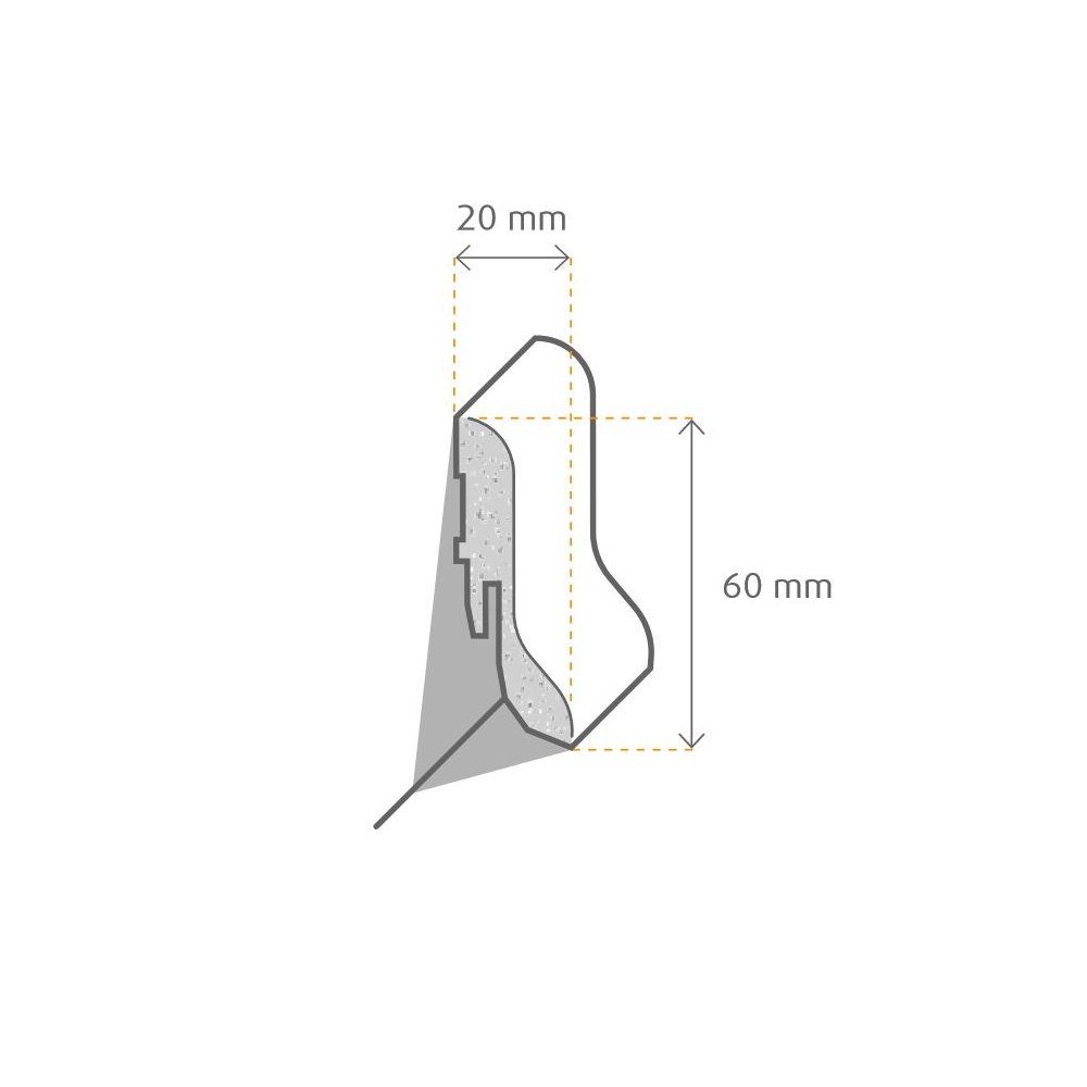 PROVISTON Sockelleiste MDF Foliert, 20 x 60 x 2500 mm, Weiß, Fußleiste, L: 250 cm