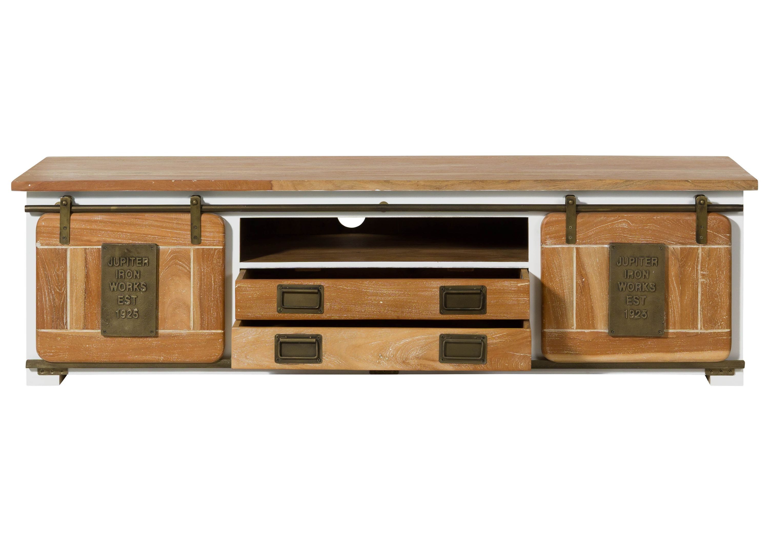 Massivmoebel24 TV-Board RAILWAY (Massivholz), Mango 180x55x50 weiß lackiert RAILWAY #314