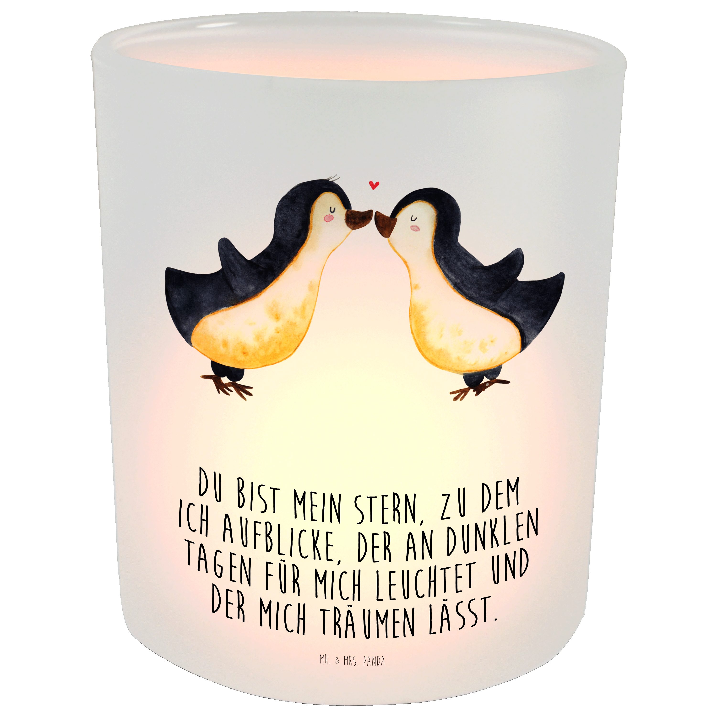 Panda Tee - & Transparent Mr. Geschenk, Pinguin Windlicht Liebe Mrs. Kerzenlicht, - (1 Pinguinpaar, St)
