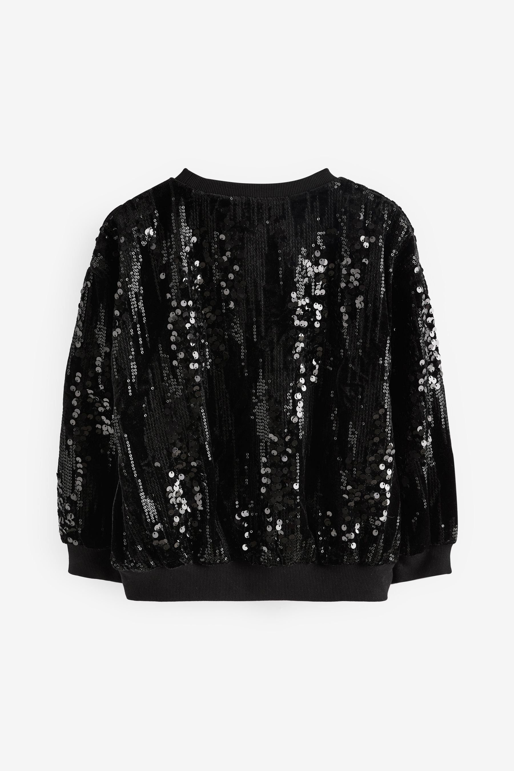 Next Sweatshirt Sweatshirt (1-tlg) Sequin Rundhalsausschnitt Black/Silver mit