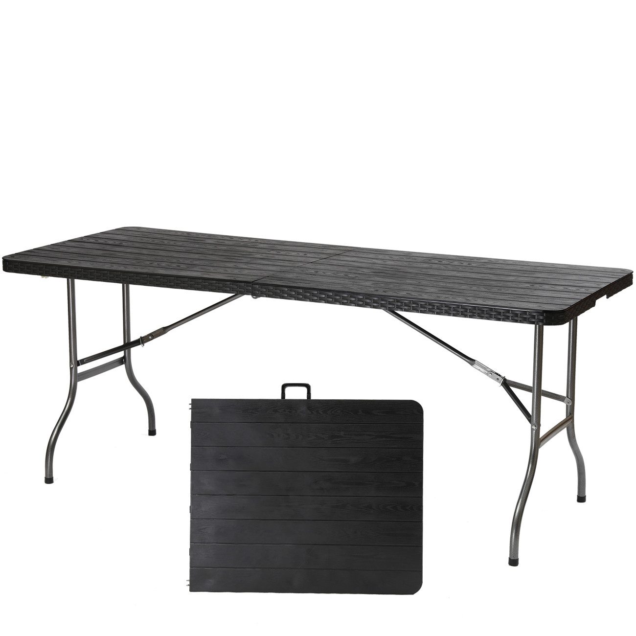 Sekey Bierzeltgarnitur Campingtisch Klappbar Partytisch Buffettisch Gartentisch Tragbar, Aus Polyratten mit Holzmaserung, mit Tragegriff, 150 cm