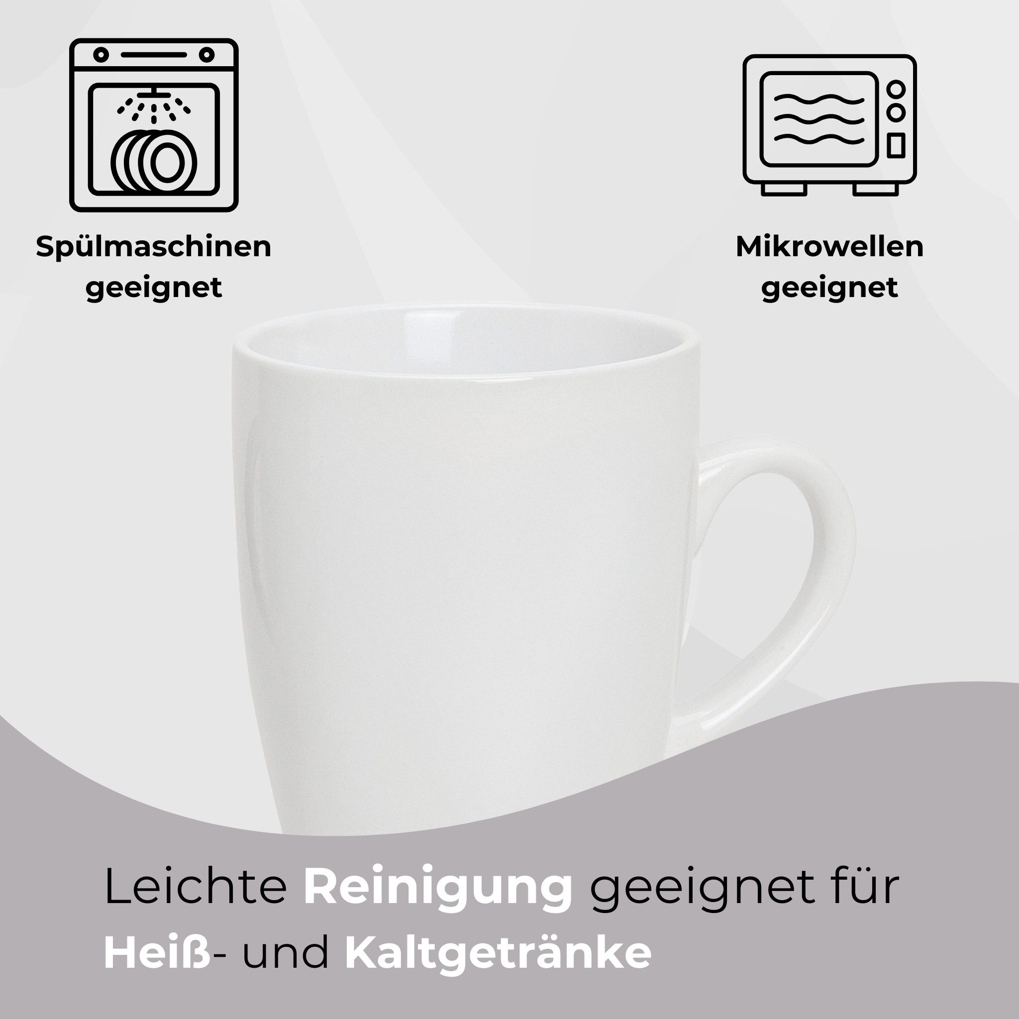 matches21 HOME & HOBBY Tasse Kaffeetassen 36er Set aus Keramik 340ml, Teetassen in Weiß, 36-tlg., Moderne Kaffeebecher Spülmaschinenfest & Mikrowellengeeignet