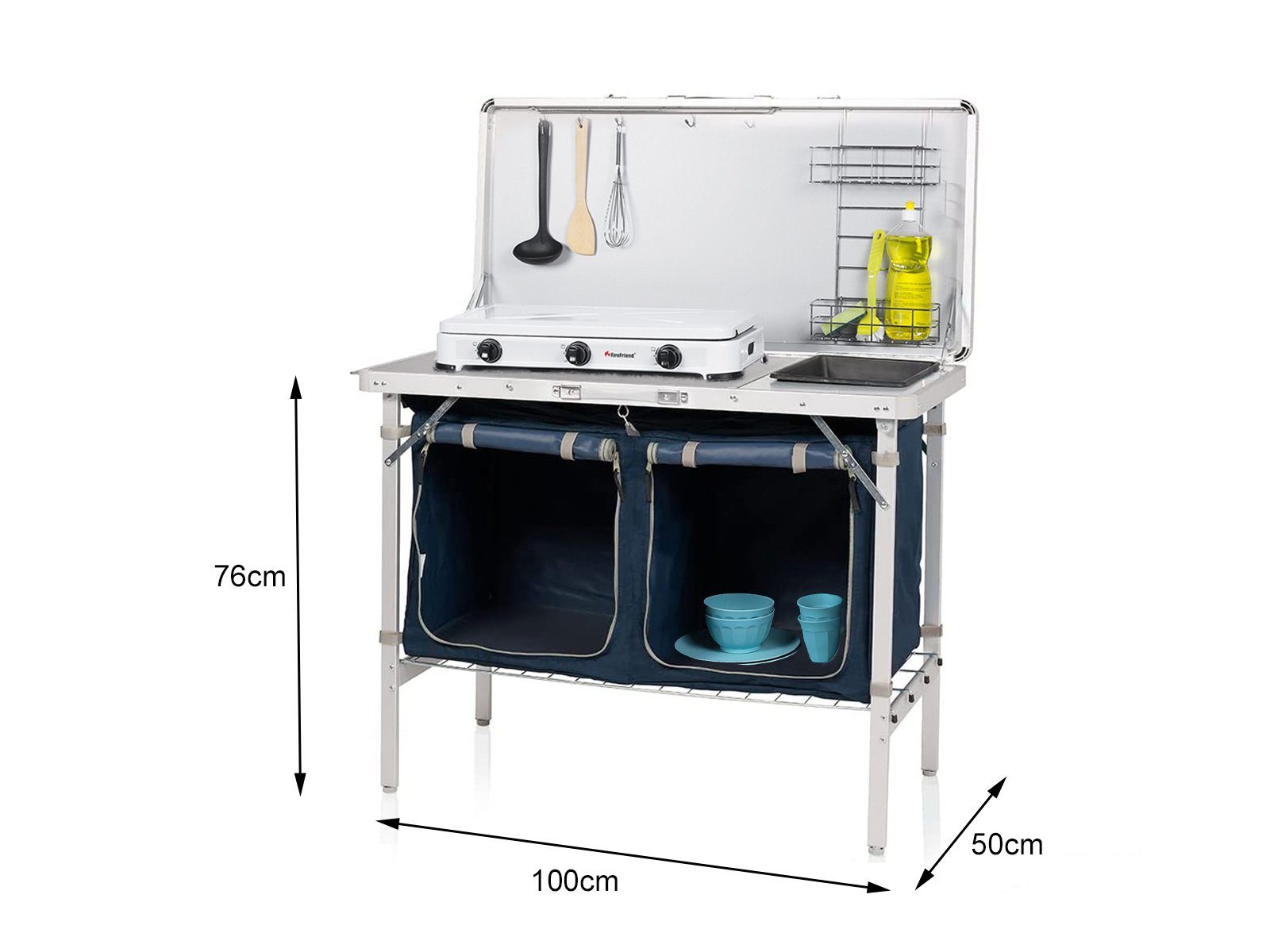 Campart Spülenschrank mobile Campingküche mit Spüle Campingschrank faltbar  - Camping Küchenbox Faltschrank & Outdoor Klappschrank mit Waschtisch,  Campingmöbel Küchenschrank für Camper Küche