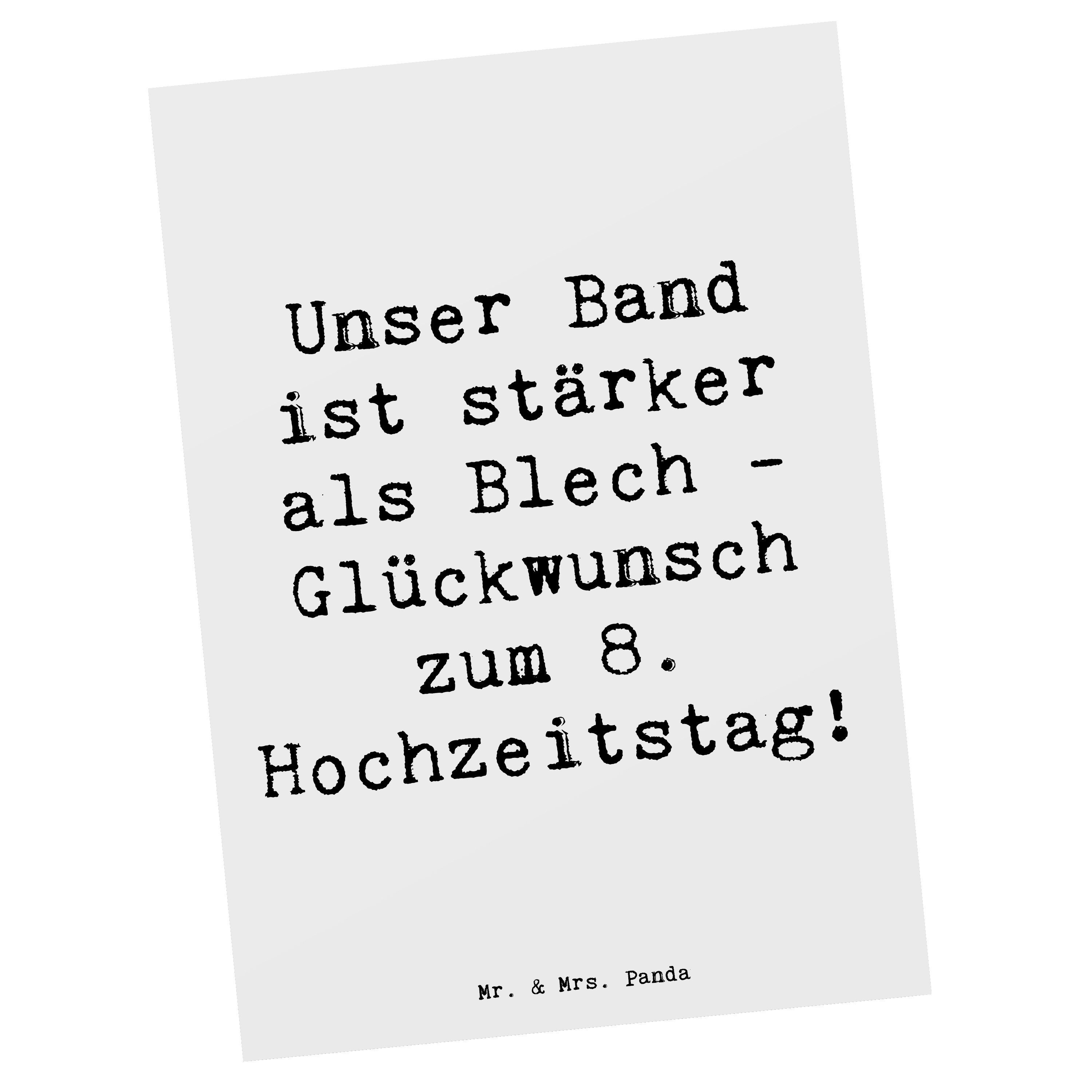 Mr. & Mrs. Panda Postkarte 8. Hochzeitstag Blechhochzeit Weiß