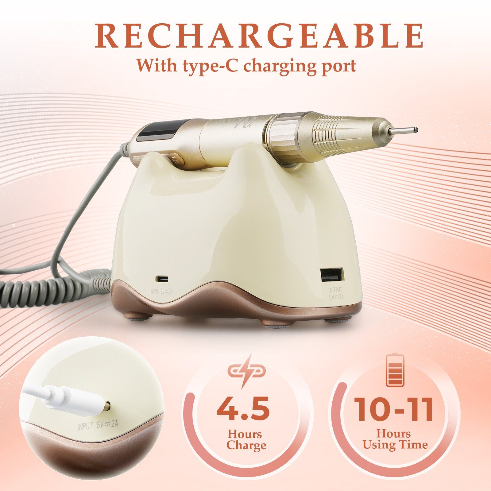 JCMaster Maniküre-Pediküre-Set, Nagelfräser,2200mAh Powerbank,LED-Display,Max 25000RPM, mit Bohrer-Set