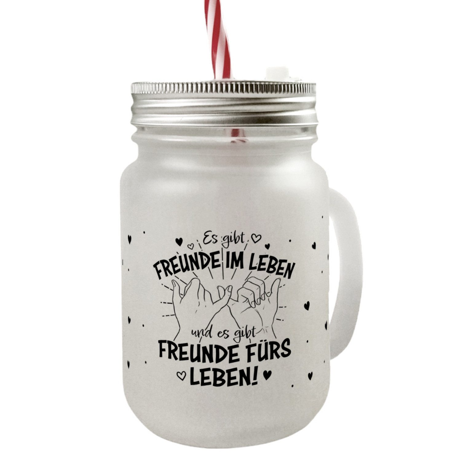 speecheese Glas Freunde fürs Leben Mason Jar Henkel Trinkglas mit