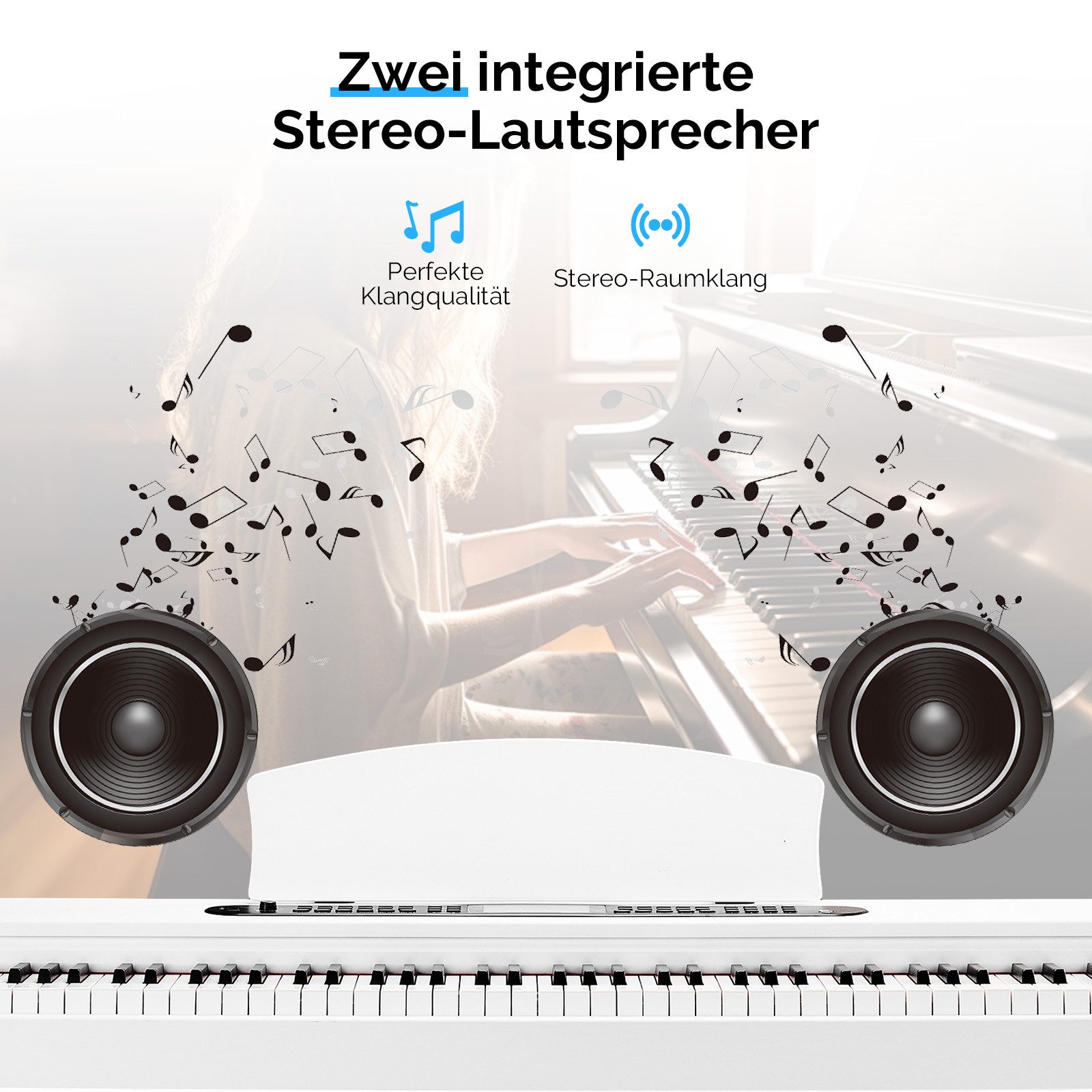 VINGLI Digitalpiano GDP-104 E Piano 88 Tasten, vollgewichtete Tastaturen, Dual Bluetooth, Digitalpiano mit Klavierständer, Weiß/Schwarz/Schwarznussbraun – Bild 5 von 5