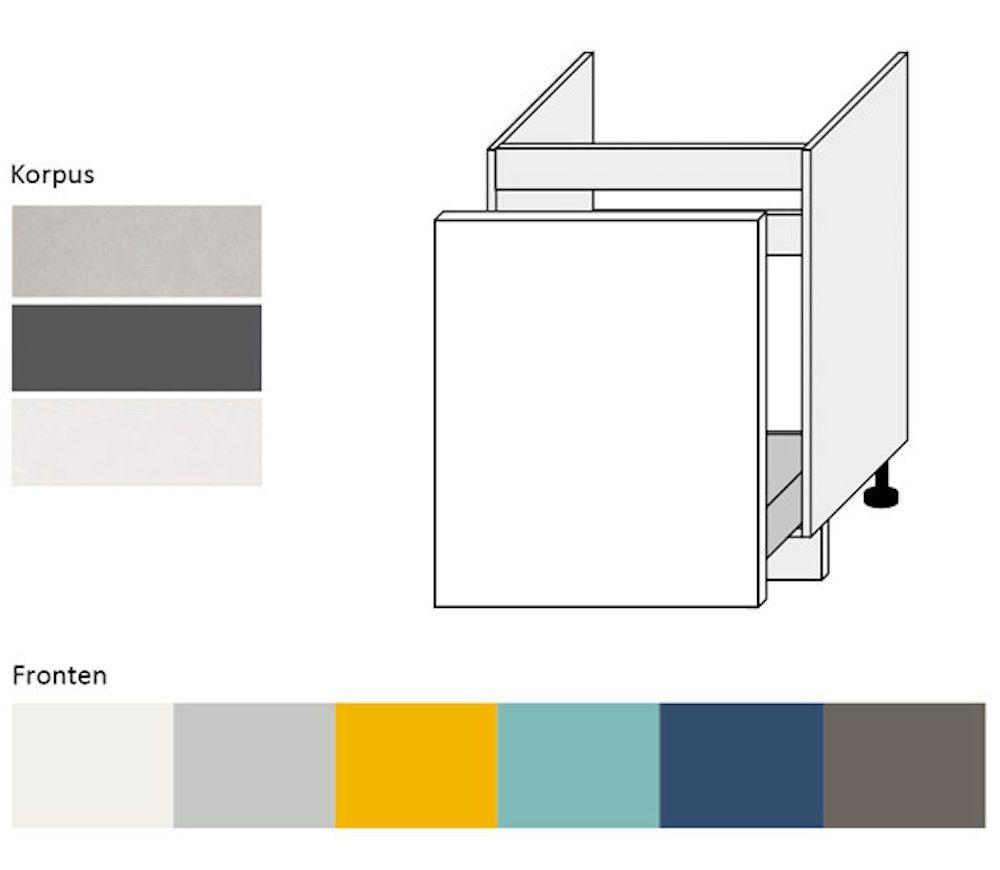 Spülenunterschrank Hochglanz (Vollauszug) Soft-Close-Funktion, wählbar Schublade, Box) 1 Schublade RAL lackiert, REJS Feldmann-Wohnen 60cm Korpusfarbe lichtgrün Napoli grifflos Comfort (Napoli, Front- 6027 & Hochglanz