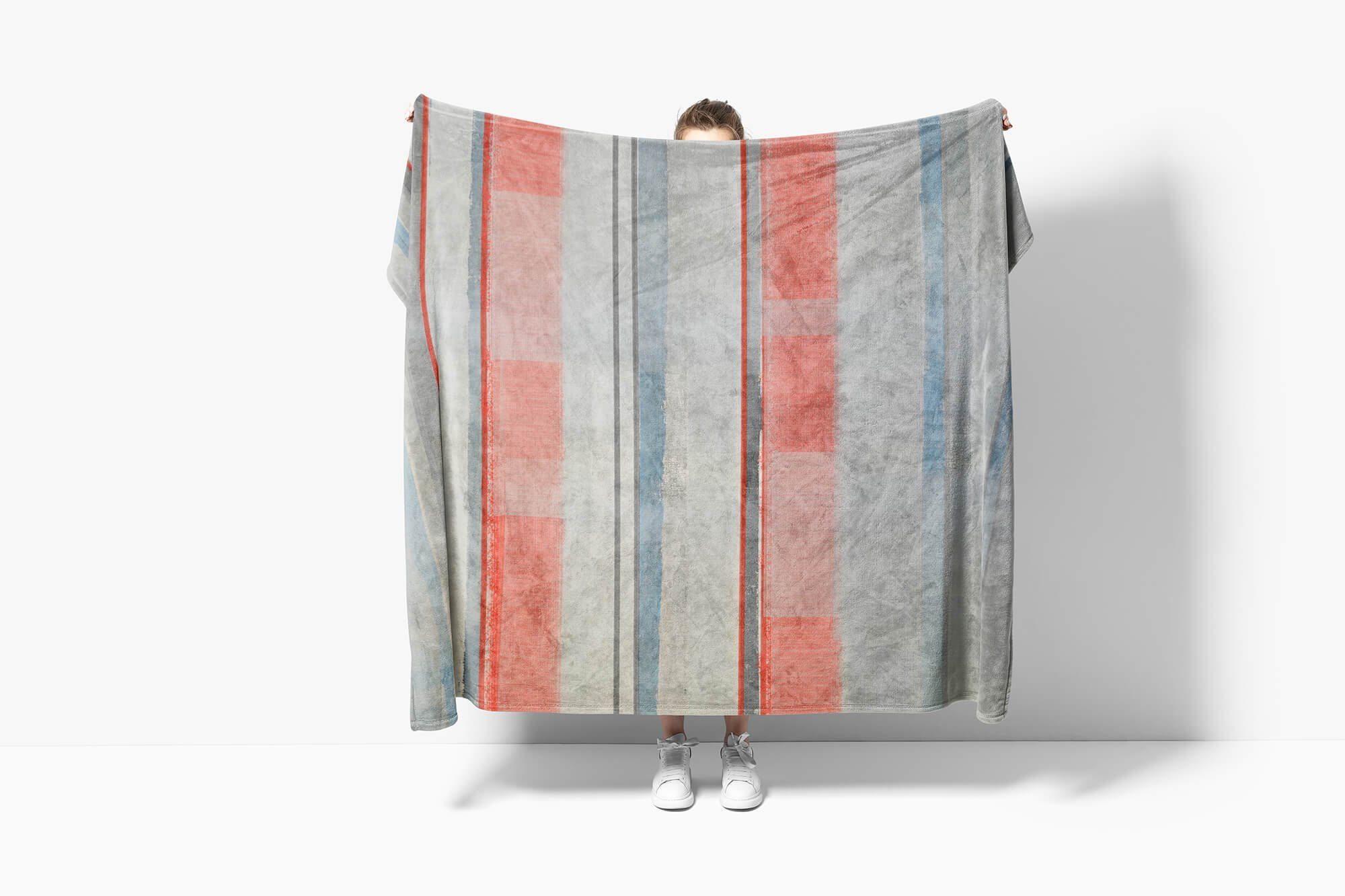 Strandhandtuch Kunstvoll, Fotomotiv Handtücher Handtuch Sinus (1-St), Saunatuch Art Kuscheldecke Abstrakt Streifen Baumwolle-Polyester-Mix mit Handtuch