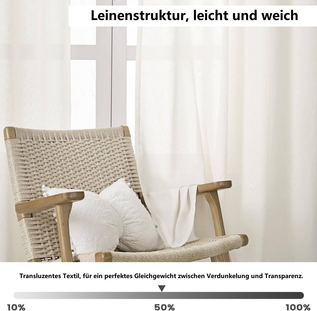 halbtransparent, Gardine, (2 St), Kräuselband Leinenoptik Vorhänge Woltu, Creme