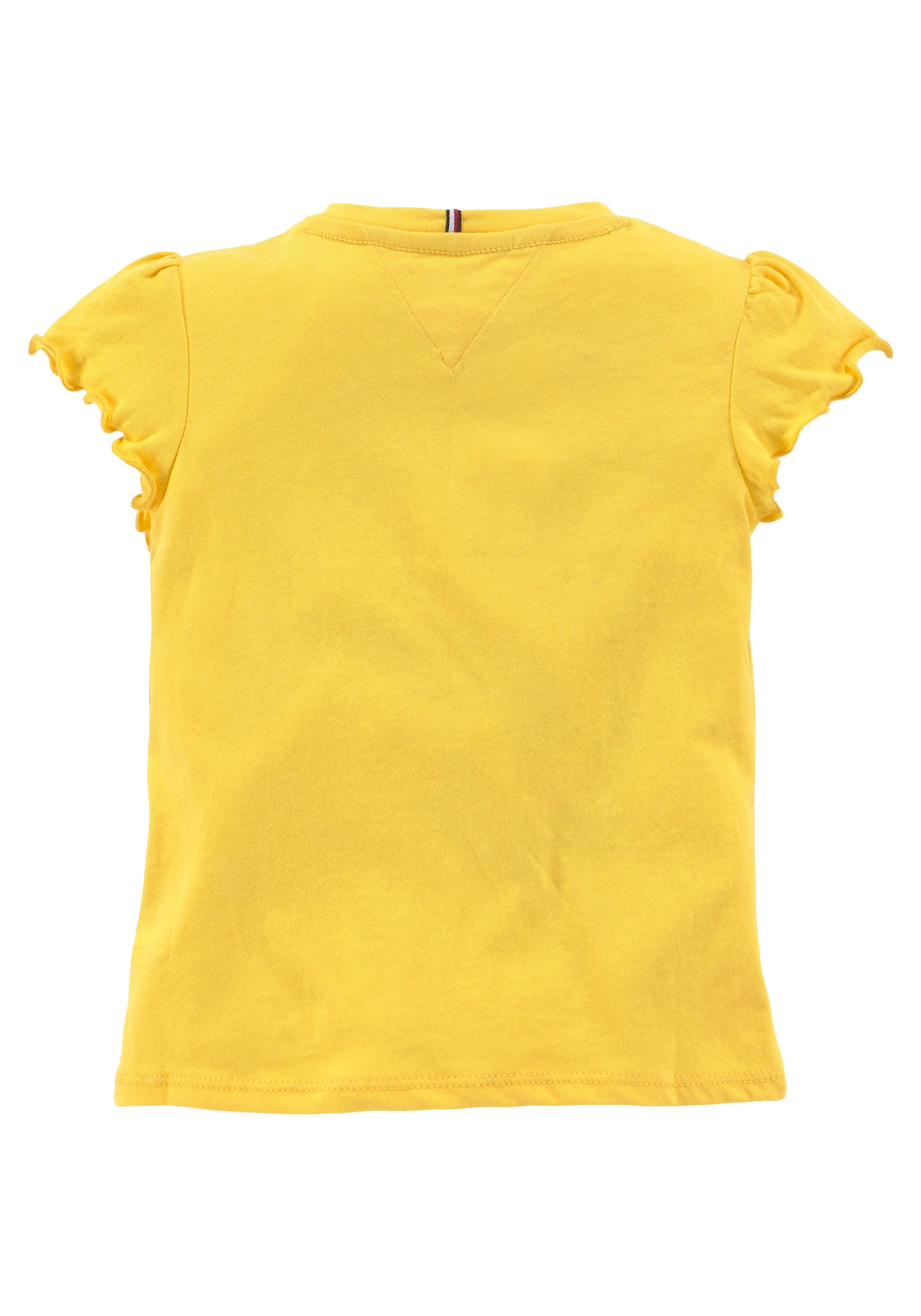Tommy Hilfiger T-Shirt ESSENTIAL dezentem Kinder MiniMe,mit Kids S/S Label Junior TOP SLEEVE Star_Fruit_Yellow RUFFLE