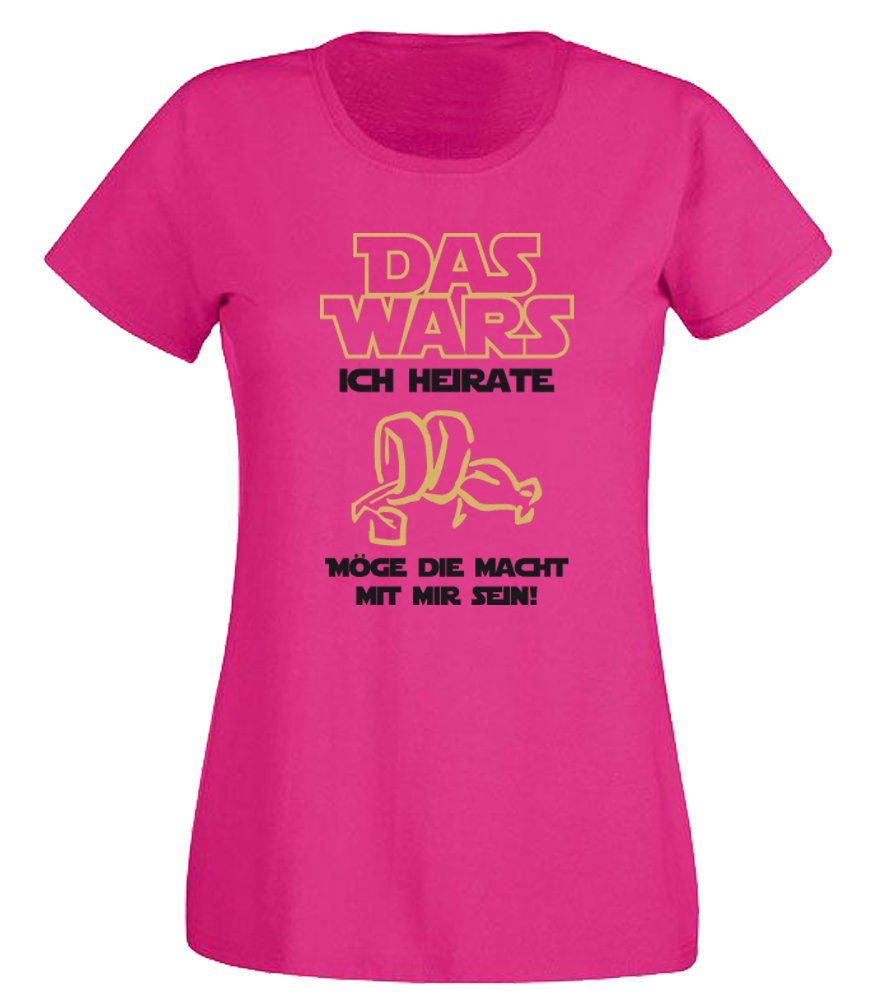 G-graphics T-Shirt Damen T-Shirt - Das wars – Ich heirate JGA-Shirt, Junggesellinnen-Abschied, Poltershirts, mit Frontprint / Aufdruck auf der Vorderseite, Bachelorette, Slim-fit, Braut-Shirt