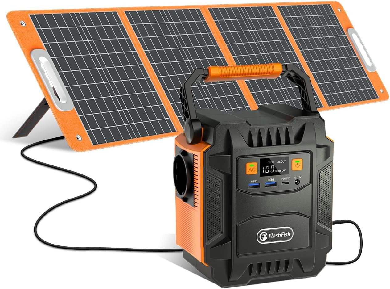 Flashfish Stromerzeuger Powerstation 200W, 172Wh Stromgenerator Solar, AC-Ausgang 230V, 0,4 in kW, mit 100W Solarpanel