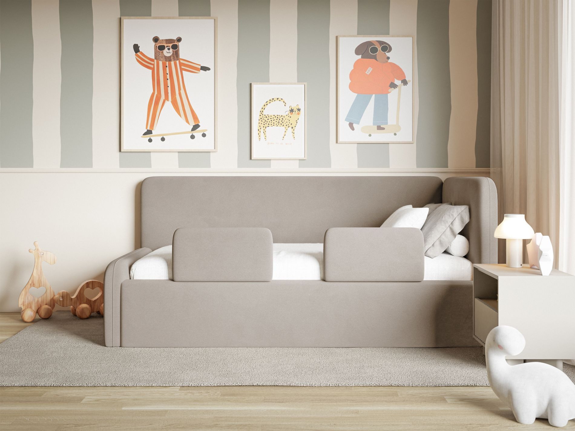 Selsey Kinderbett FANKO, Kinderbett mit Kopfteil, Rausfallschutz, Samt, 90x200 cm
