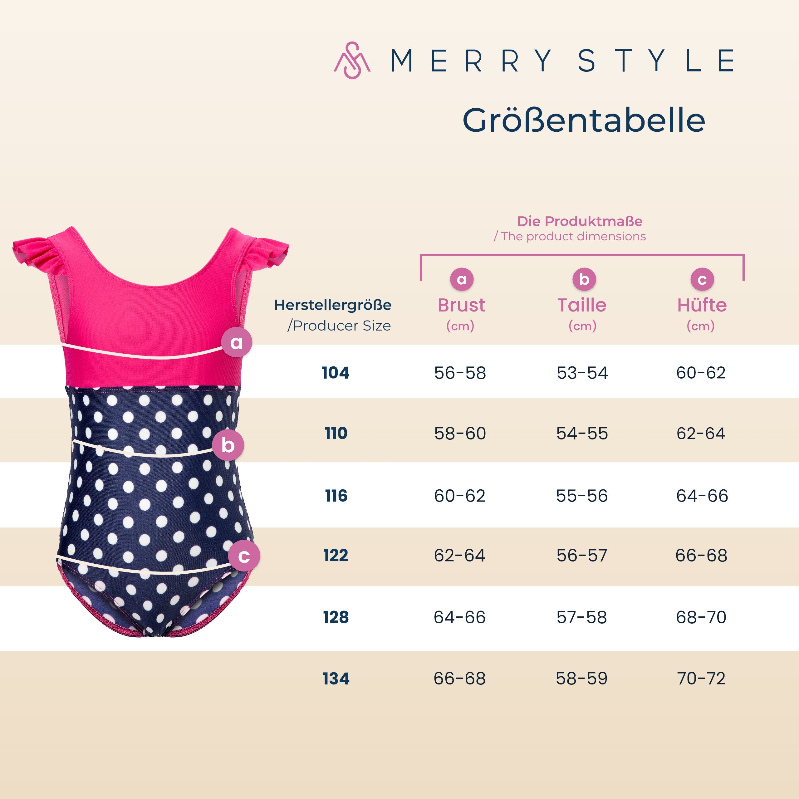 Merry Style Badeanzug Mädchen Badeanzug schnelltrocknend einteilig UV Schutz 50 MS10-443