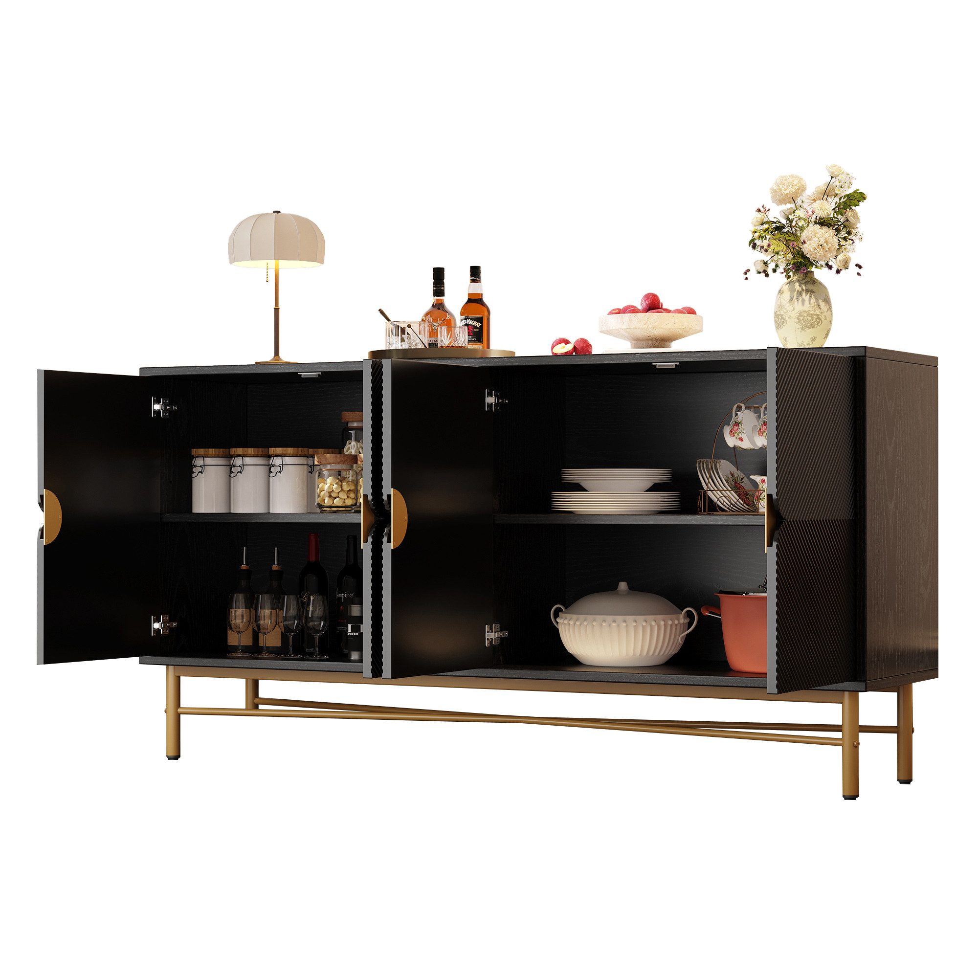 REDOM Sideboard Anrichte, Modernes Küchenschrank (Hochglanz 160 cm mit 4 Tü günstig online kaufen