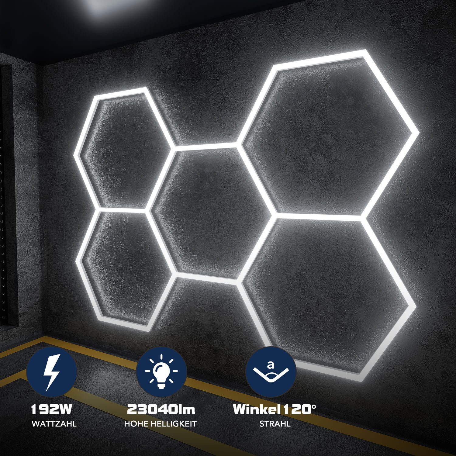 oyajia LED Dekolicht 5er-Pack Hexagon LED Garagenleuchte 192W Wabenlicht Garage Light 6500K, LED fest integriert, Tageslichtweiß, für Garage Werkstatt Gaming Fi – Bild 2 von 5
