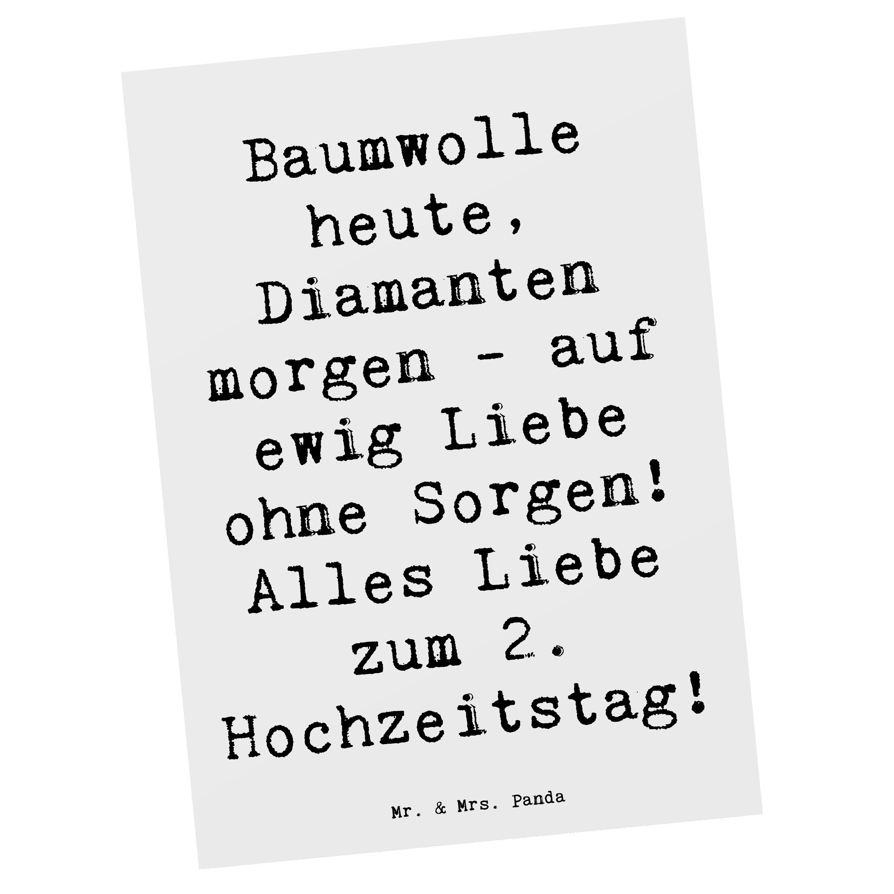 Mr. & Mrs. Panda Postkarte 2. Hochzeitstag Baumwollhochzeit Weiß