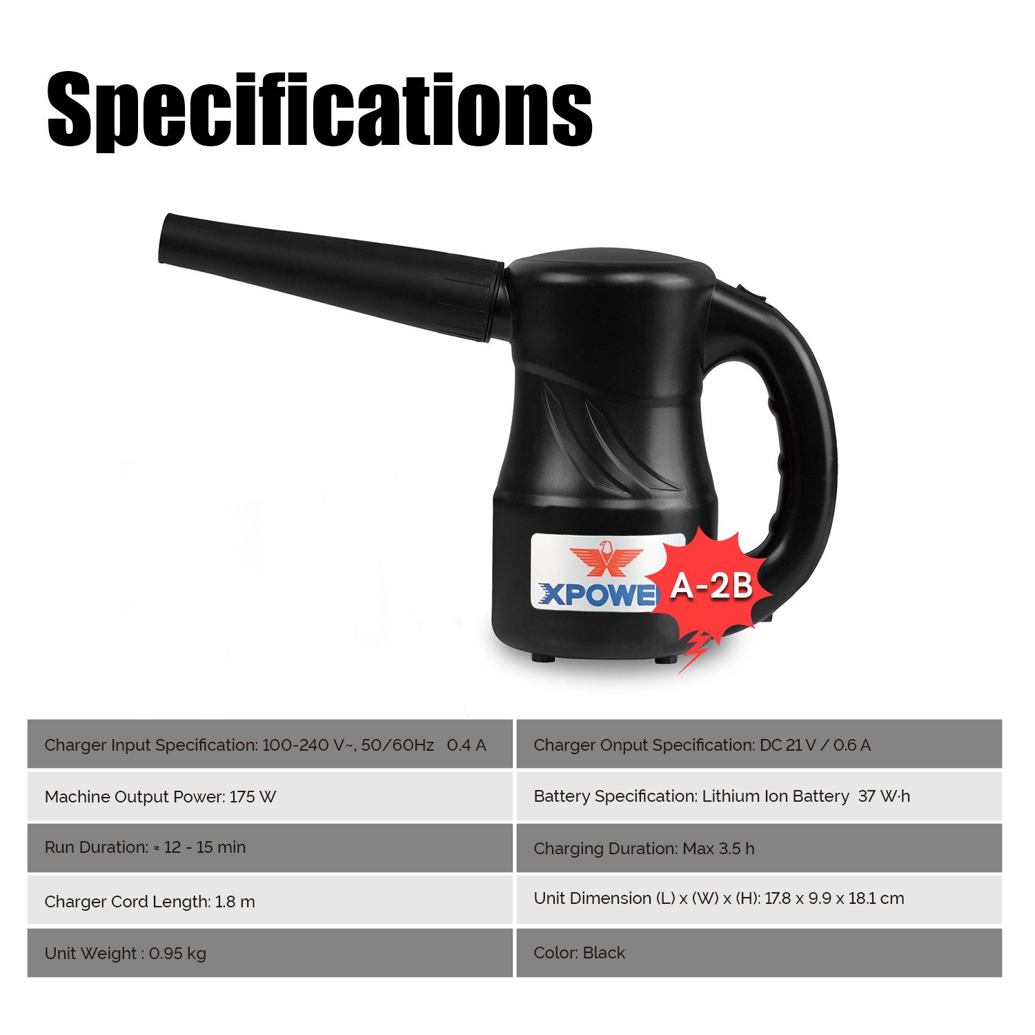 XPOWER Akku-Handstaubsauger A-2B Akku-Handstaubsauger Air Duster Wiederaufladbar Druckluftspray, 175 W, beutellos, 3 Aufsätzen,USB-C, Ladestation