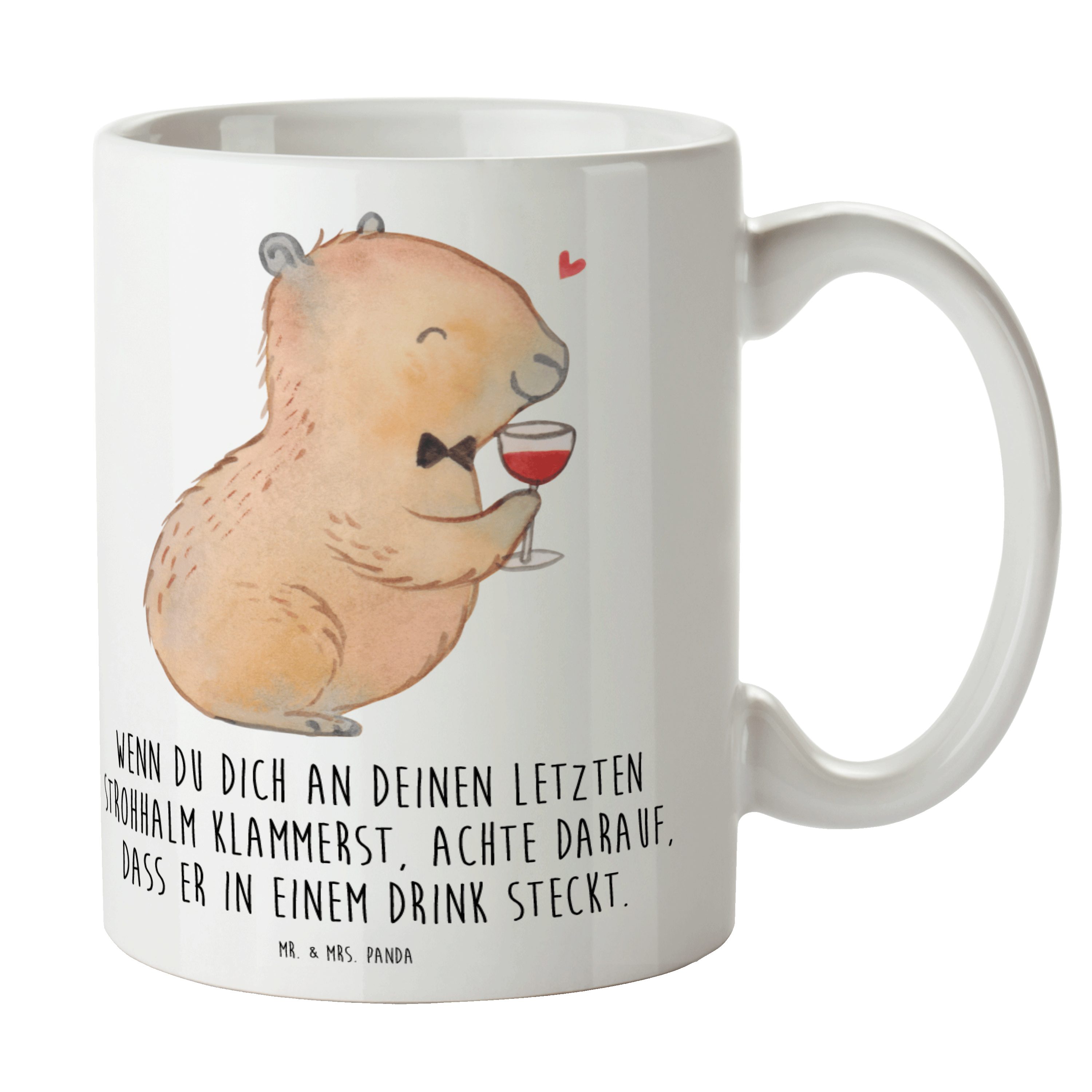 Mr. & Mrs. Panda Tasse Capybara Wein - Weiß - Geschenk, Geschenk Tasse, Handgezeichnetes Cap, Keramik