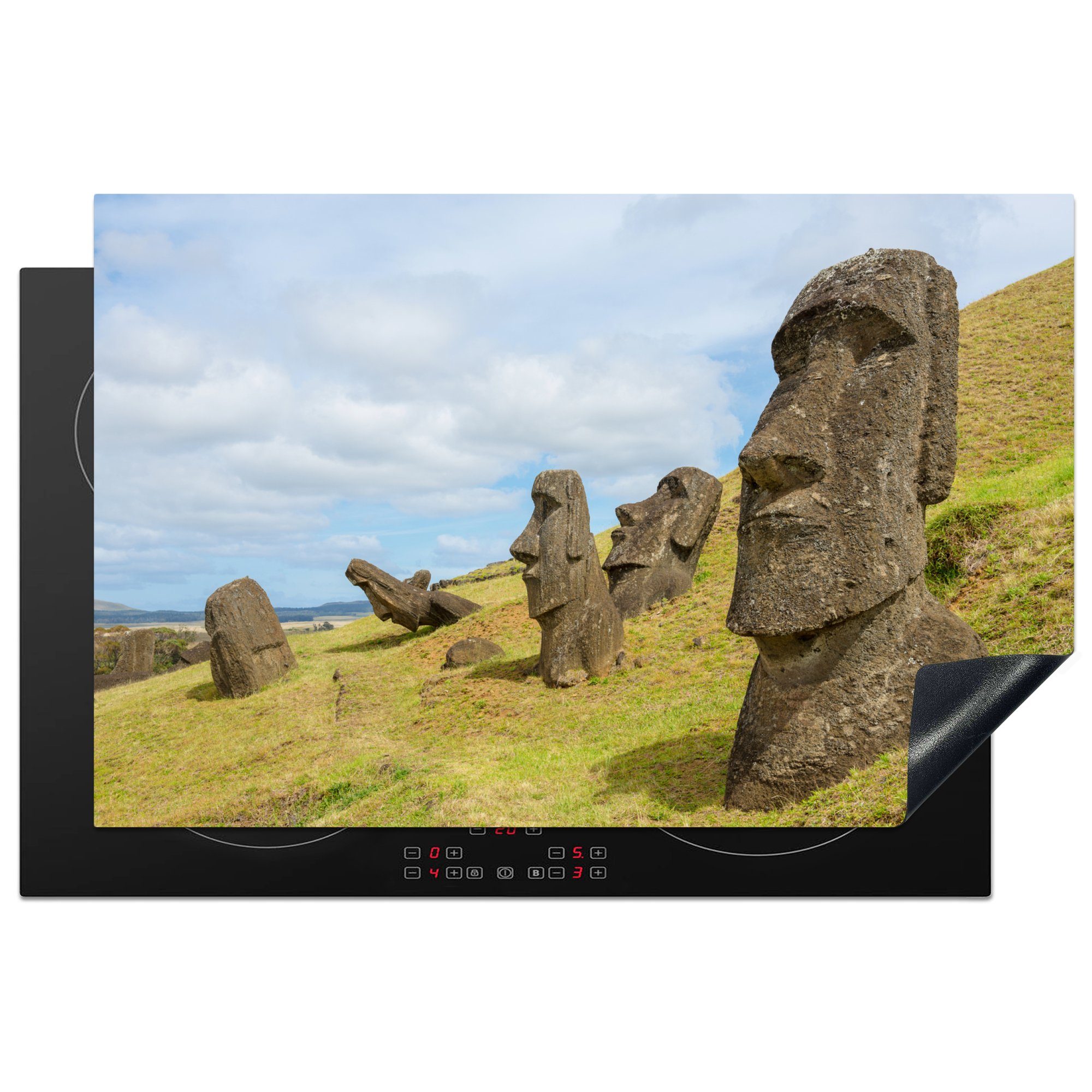 MuchoWow Herdblende-/Abdeckplatte Nahaufnahme einer Moai-Statue auf der Osterinsel, Vinyl, (1 tlg), 81x52 cm, Induktionskochfeld Schutz für die küche, Ceranfeldabdeckung