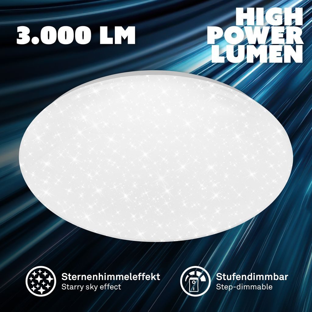 Briloner Leuchten LED Deckenleuchte LED Deckenlampe Dimmbar Sternenhimmel, LED fest integriert, 4000K - Neutralweiß, 38x7 cm, Wohnzimmer, Schlafzimmer, Flur, Küche